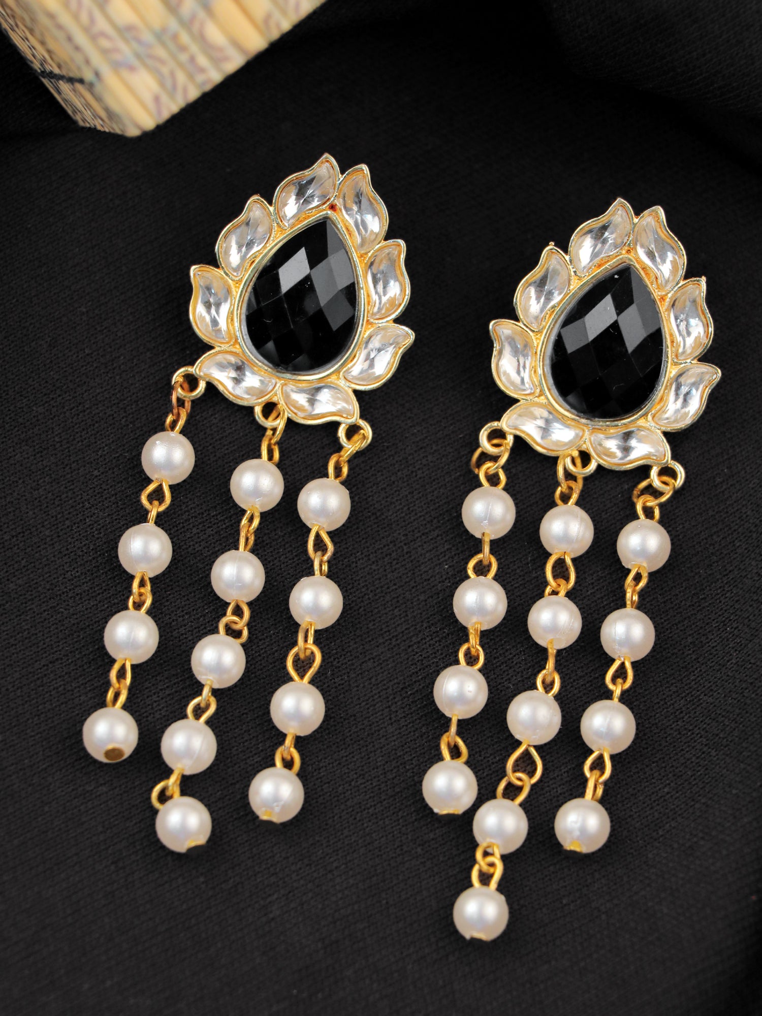 Gold-Plated Long Dangler Kundan Pearl Drop Earrings for Women