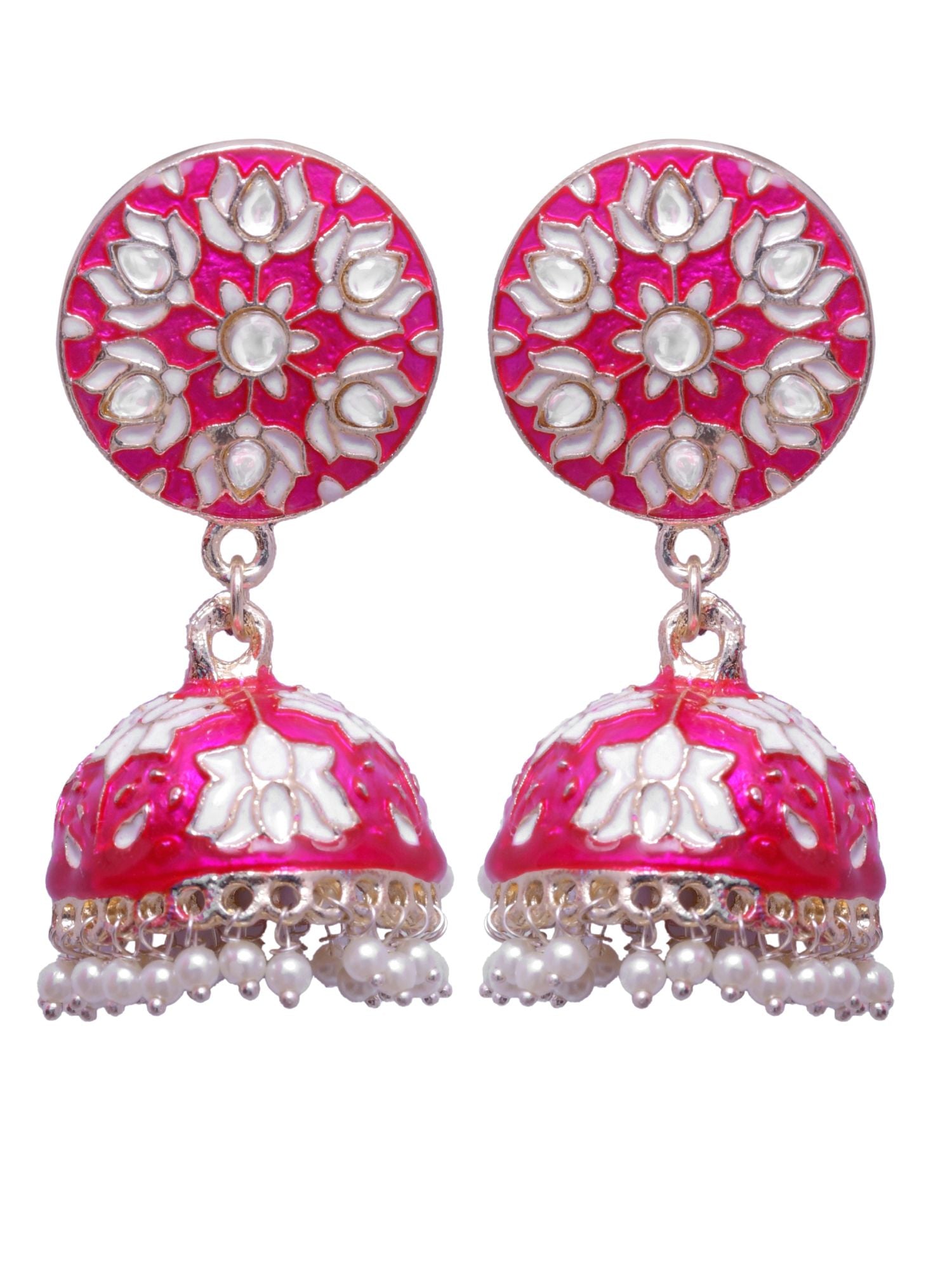 Pink Meenakari Jhumka Earrings - Unique Jhumkas for Women & Girls