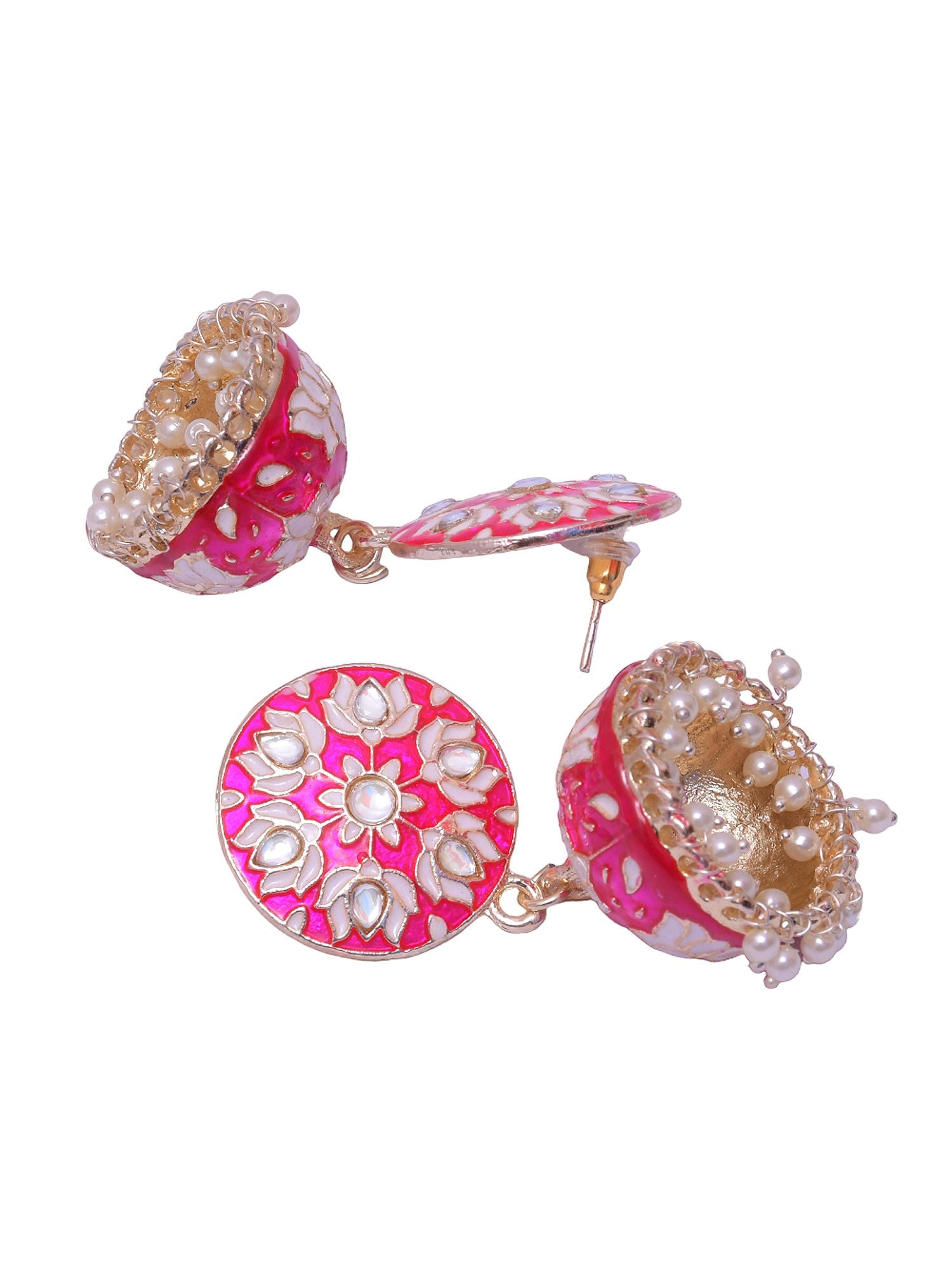 Pink Meenakari Jhumka Earrings - Unique Jhumkas for Women & Girls