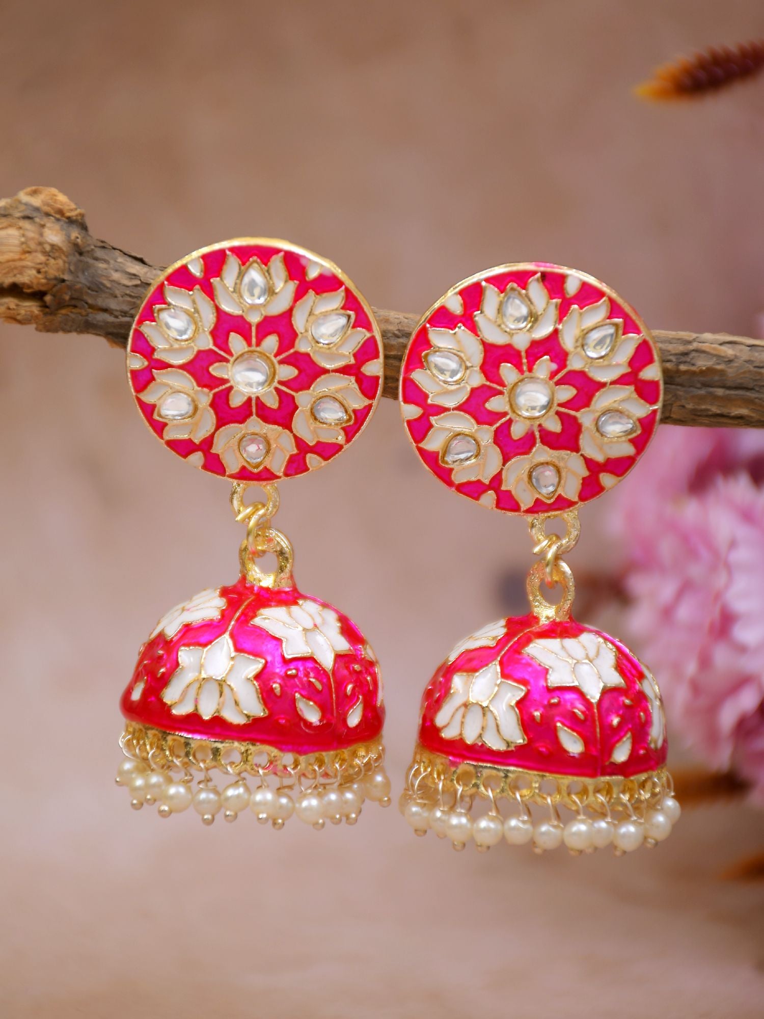 Pink Meenakari Jhumka Earrings - Unique Jhumkas for Women & Girls