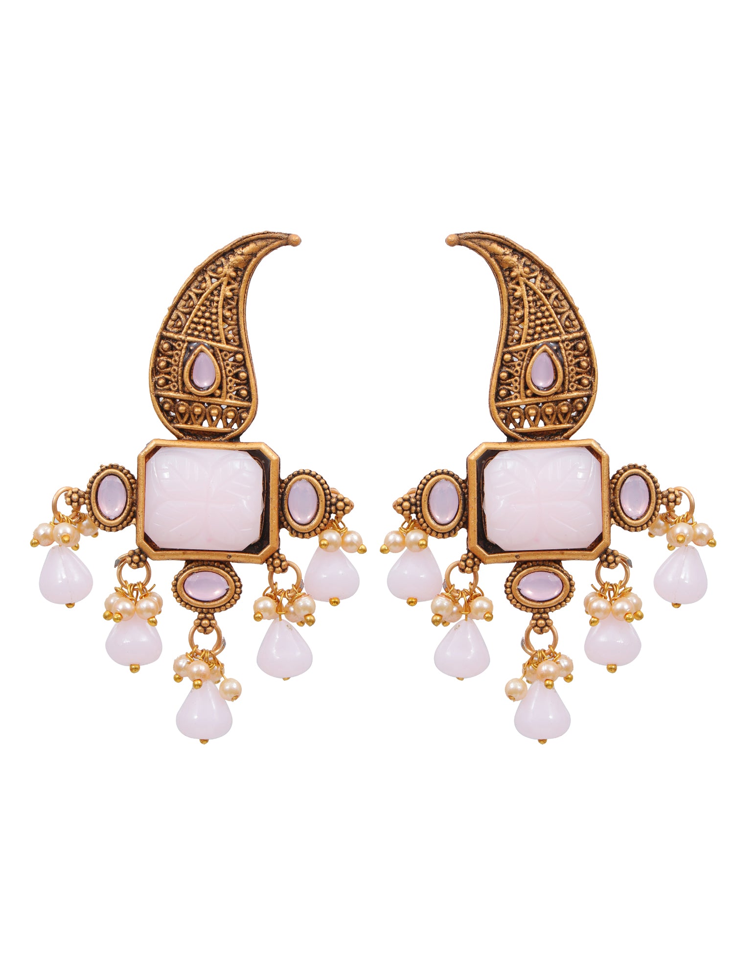 Black Pearls Oxidized Gold Dangle Earrings