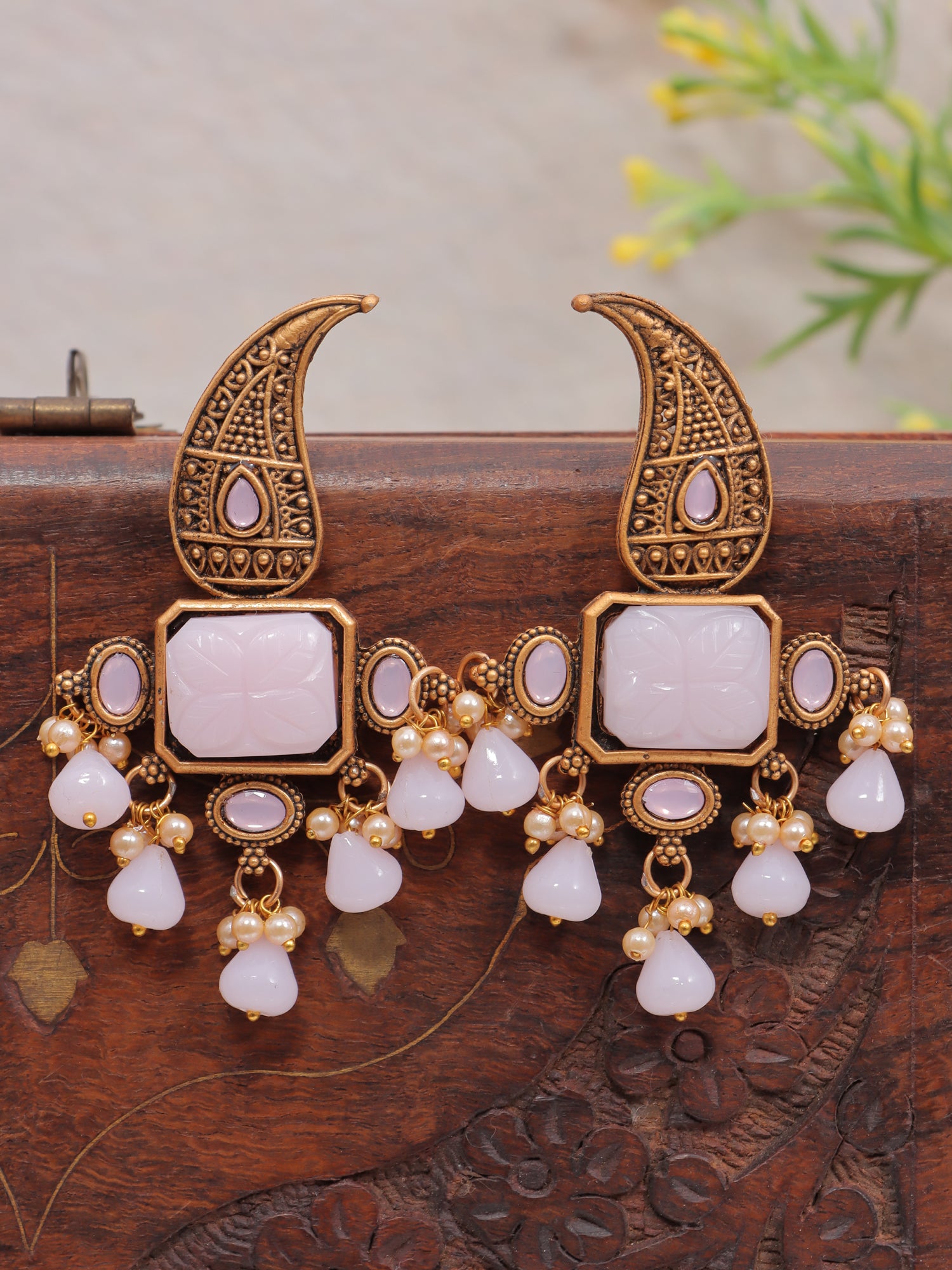 Black Pearls Oxidized Gold Dangle Earrings