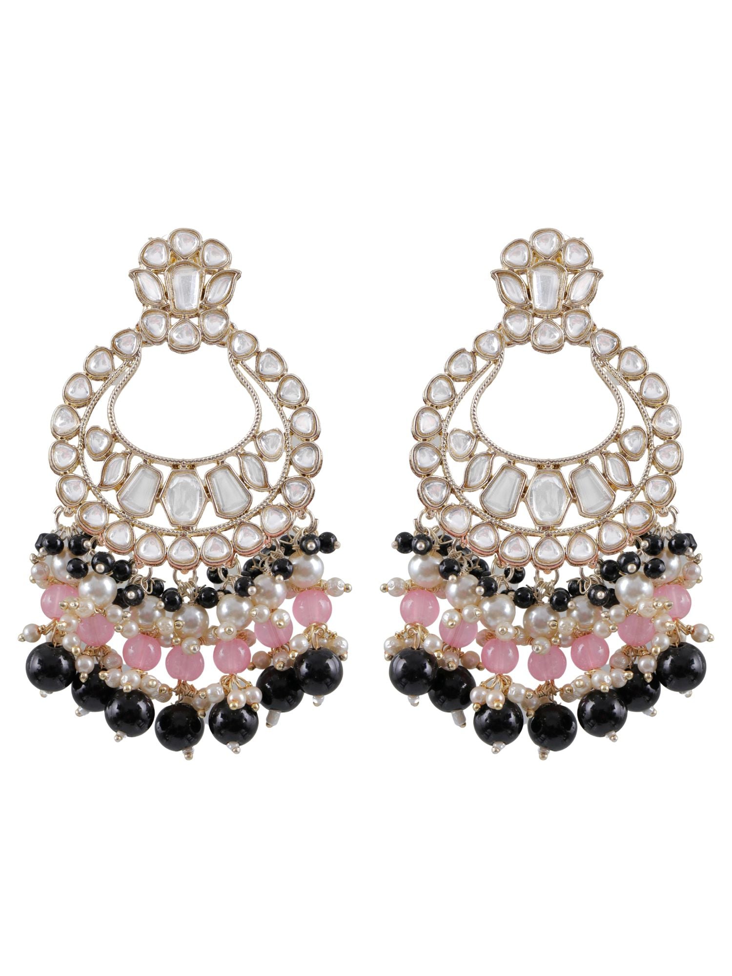 Party Wear Black & Pink Pearl Danglers