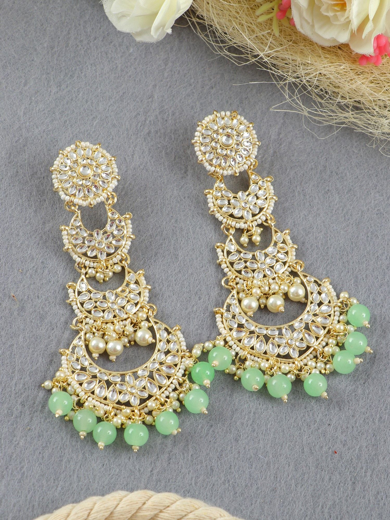 Mint Green Asymmetric Long Danglers Earrings