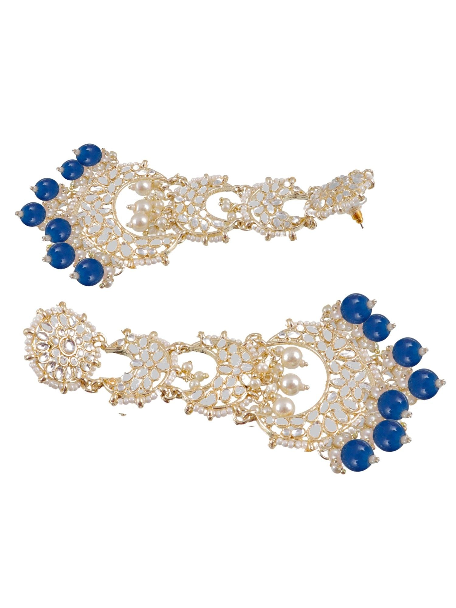 Blue Pearls Long Danglers for Women - Alloy Gold Earrings