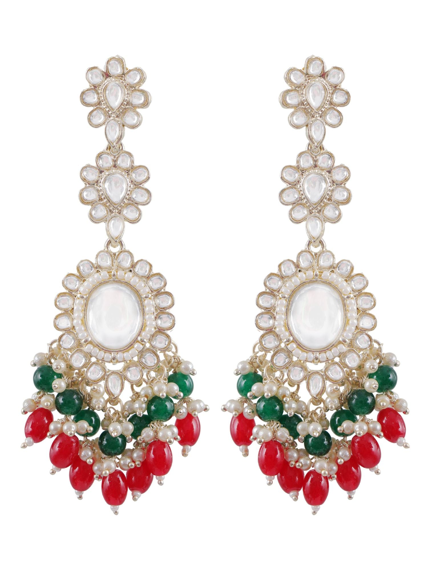 Meera Earrings- MultiColored Pearls Long Indian Wedding Earrings for WOmen