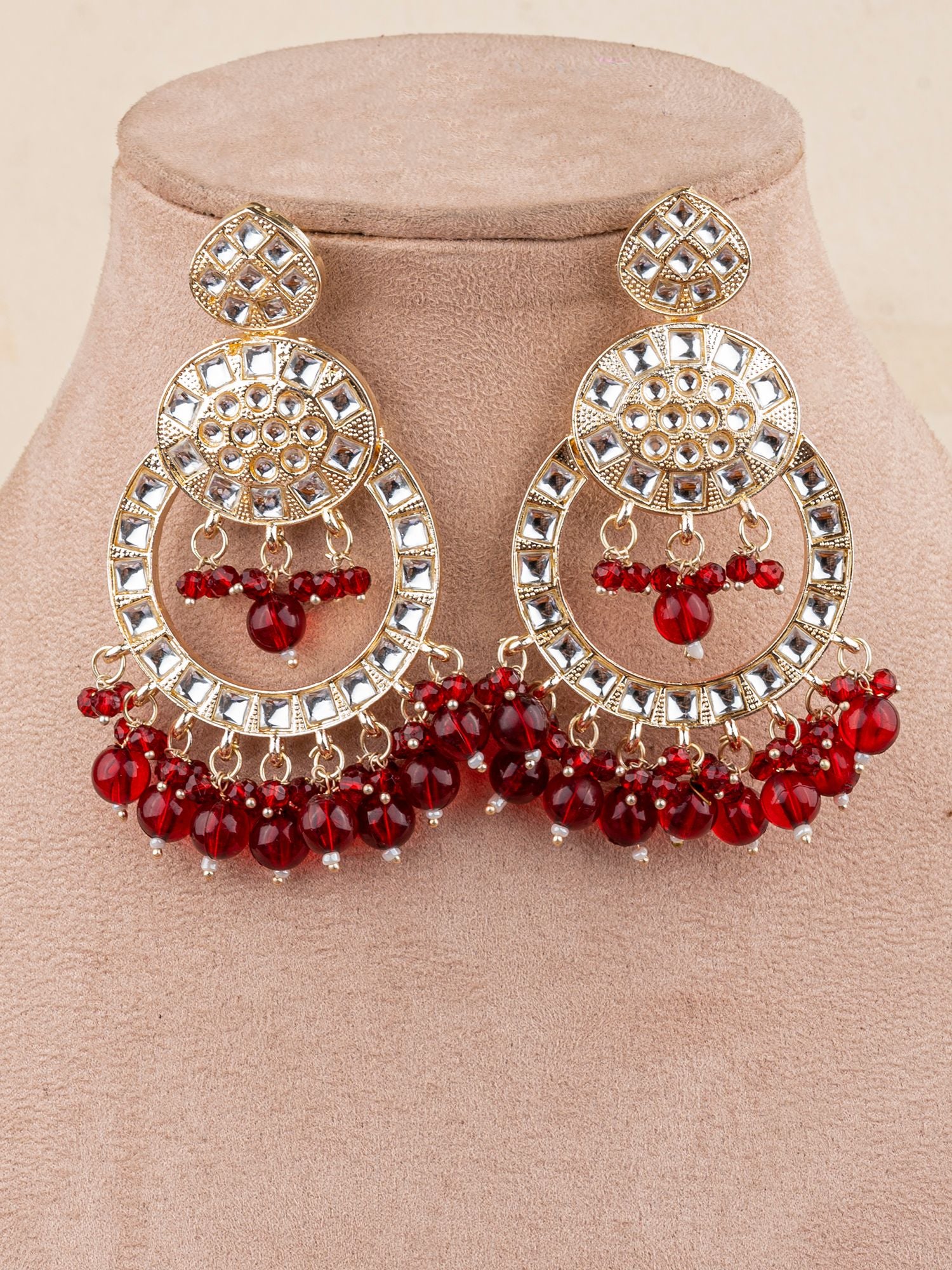 Lehar Danglers- Kundan studded Maroon Ethnic Party Wear Earrings for Women