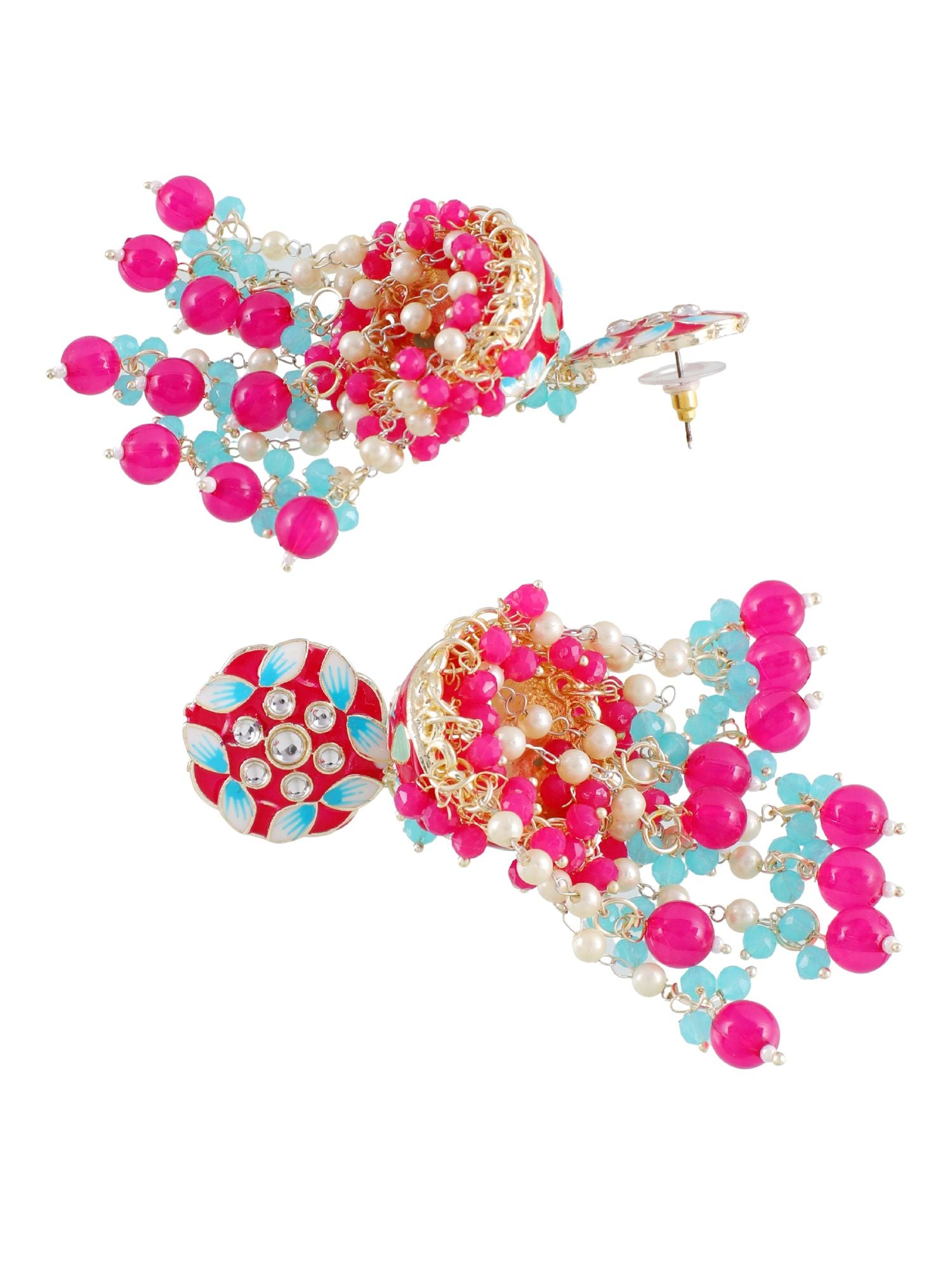 Hot Pink/Magenta Floral Meenakari Jhumka Earrings for Her