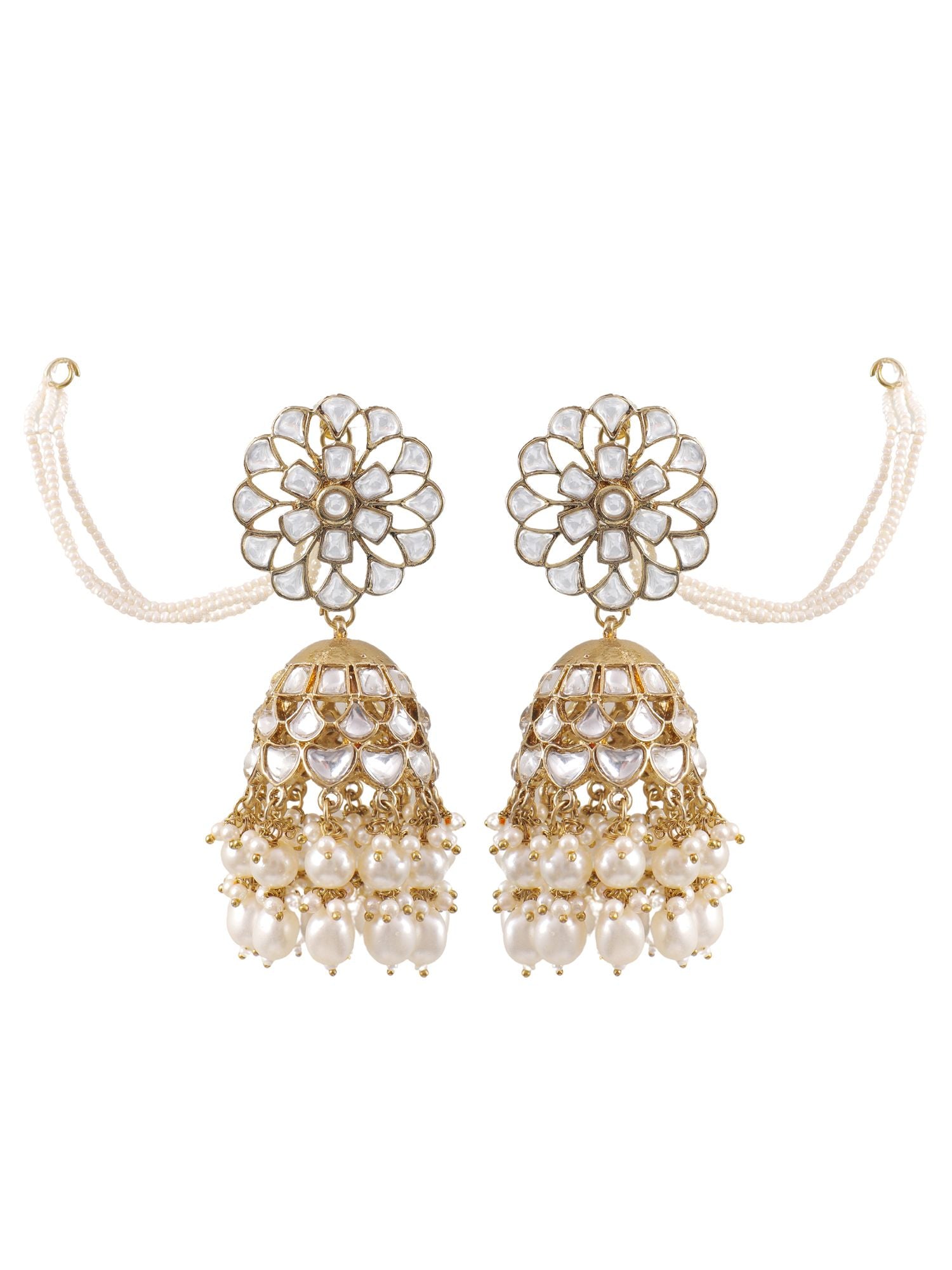 Kundan-Studded Pearl drop Traditional Party Wear Jhumka Earrings for Women