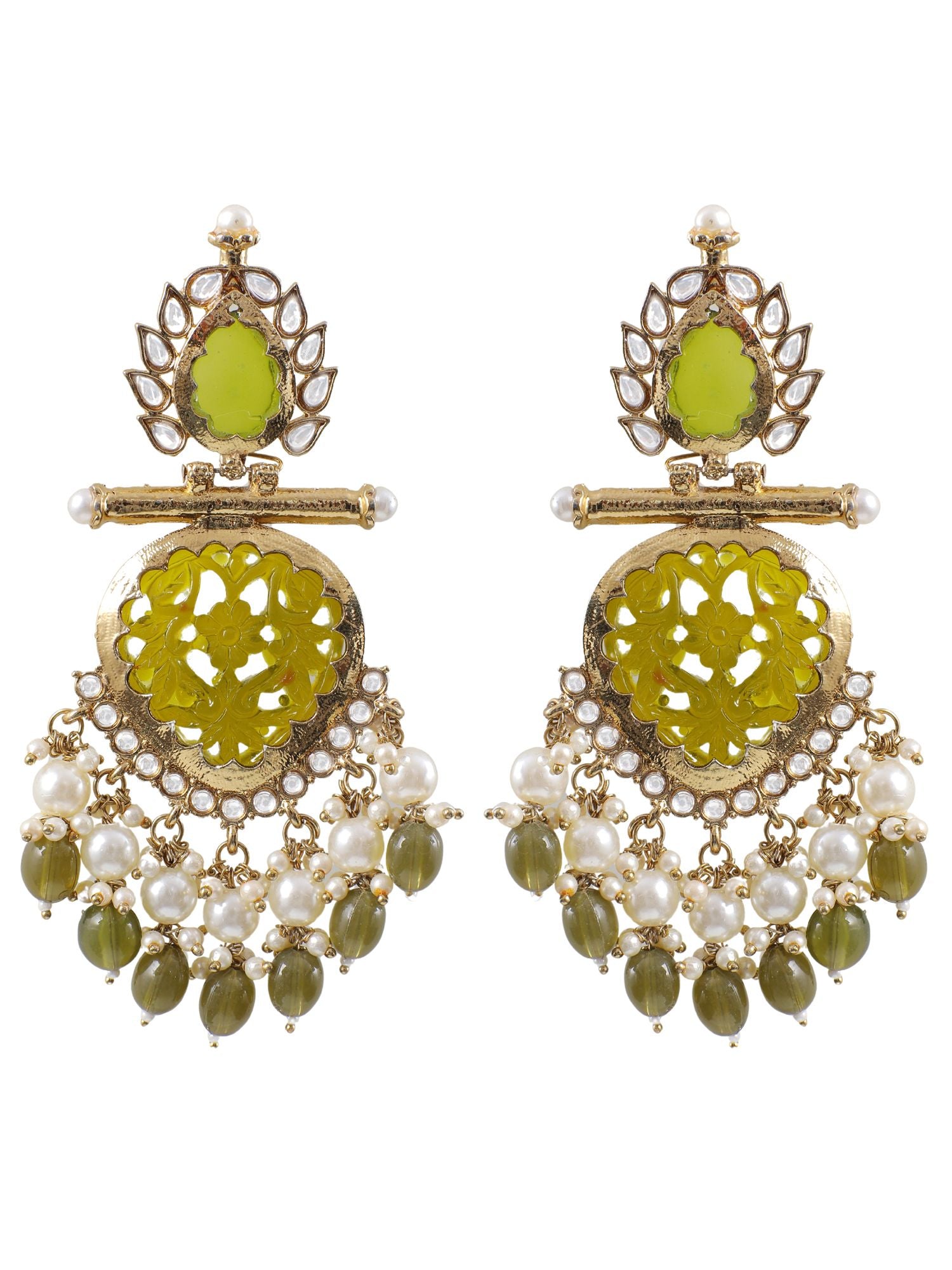 Pearly Kundan Chandbali Earrings Mehndi Green Fashion Jewelry