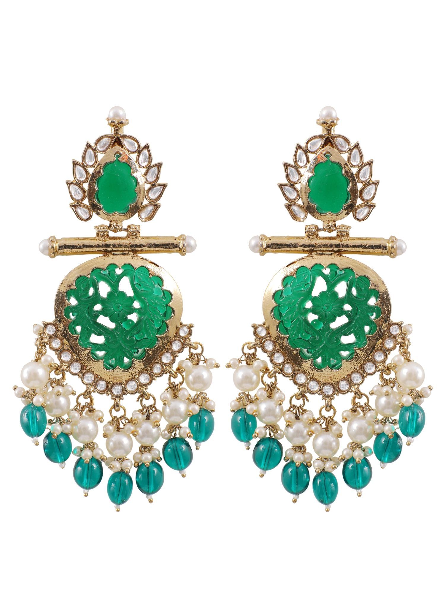 Stunning Green Kundan Chandbalis Earrings for Girls