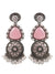 Pink Stone Studded Oxidized Silver Earrings for Girls