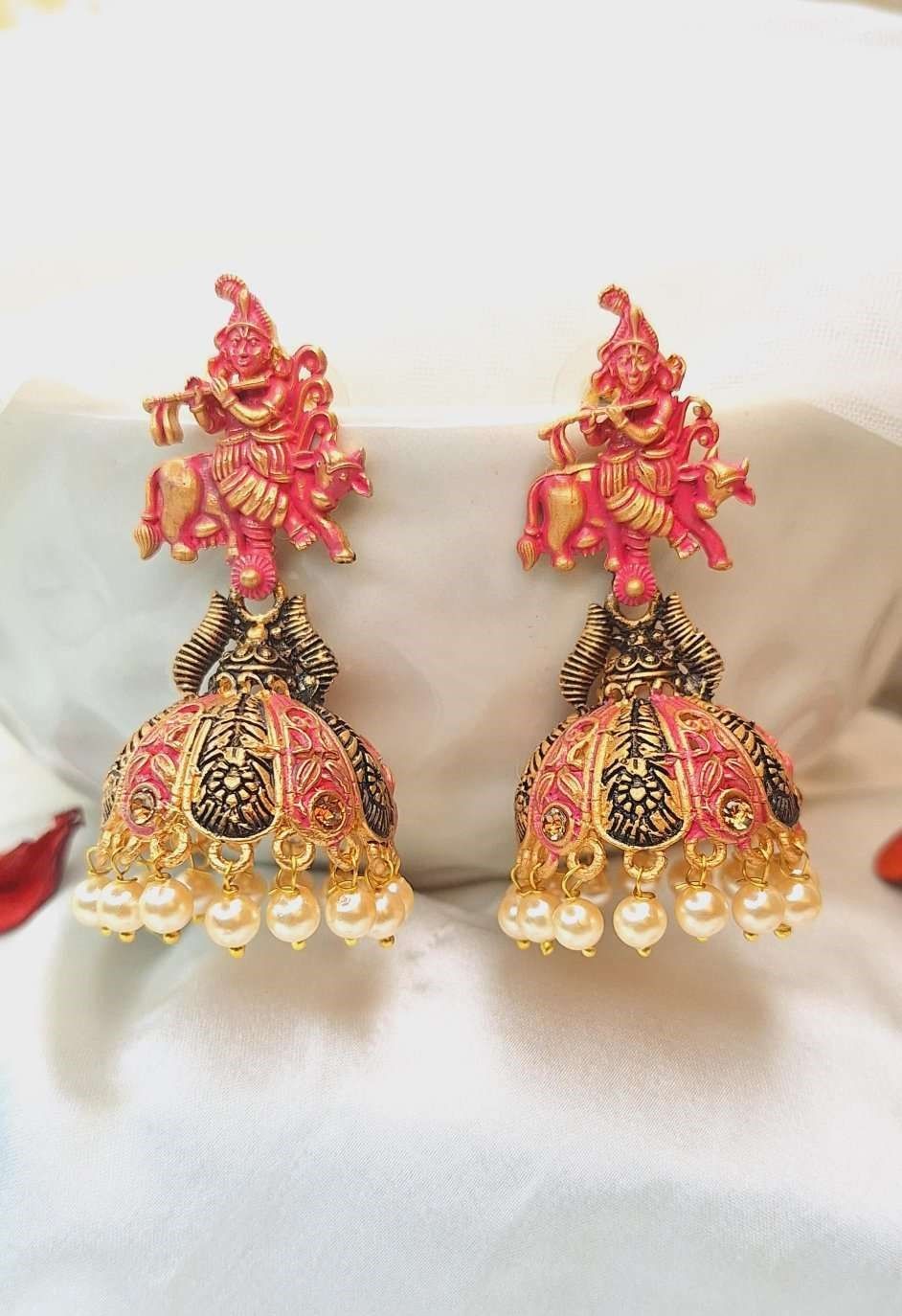 Antique Gold plated Krishna Jhumkas