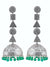 Oxidised Silver Long Party Jhumka Earrings with Green Beads