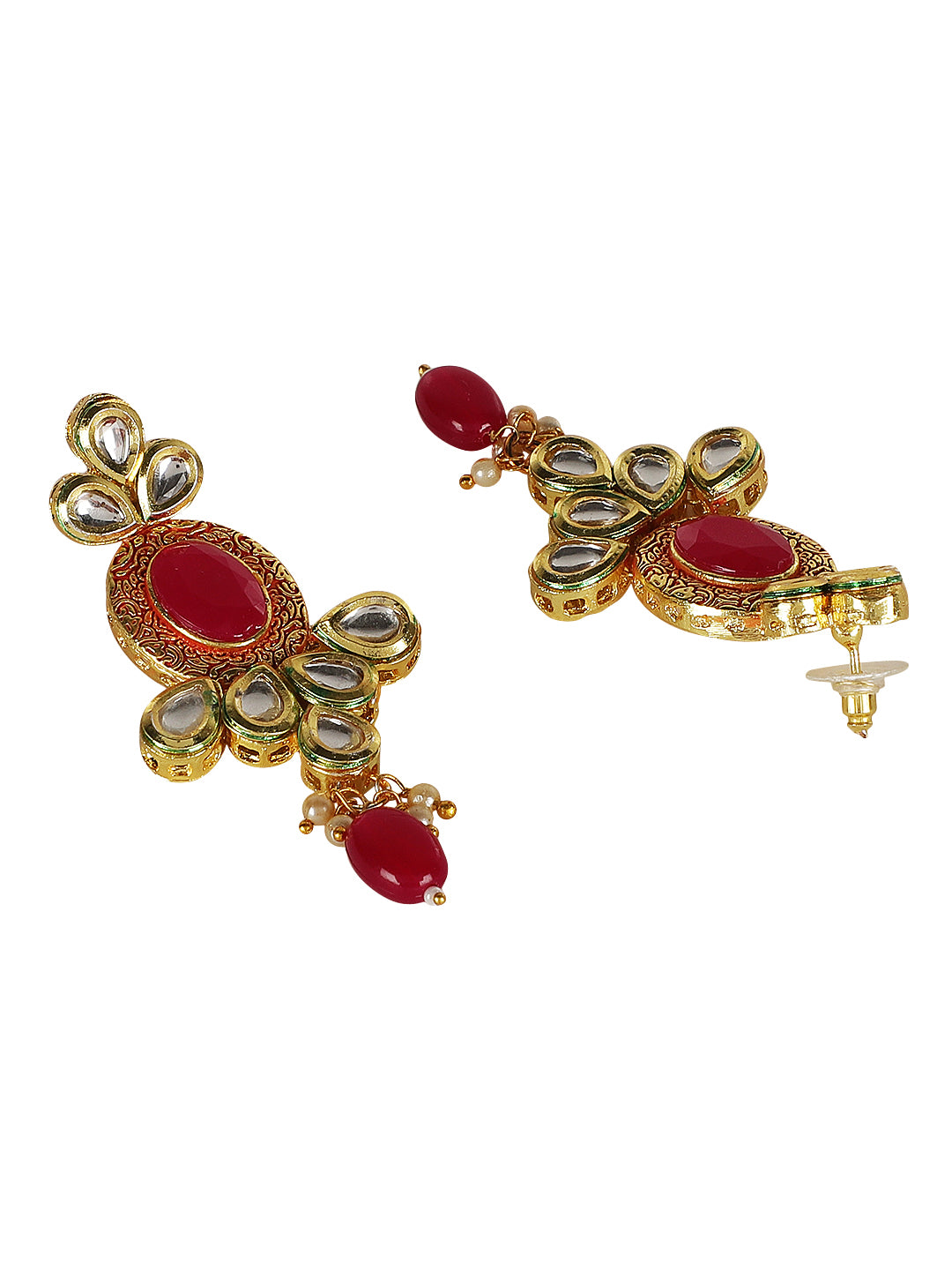 Regal Radiance: Gold-Plated Kundan Jewellery Set with Red-Meena Accents