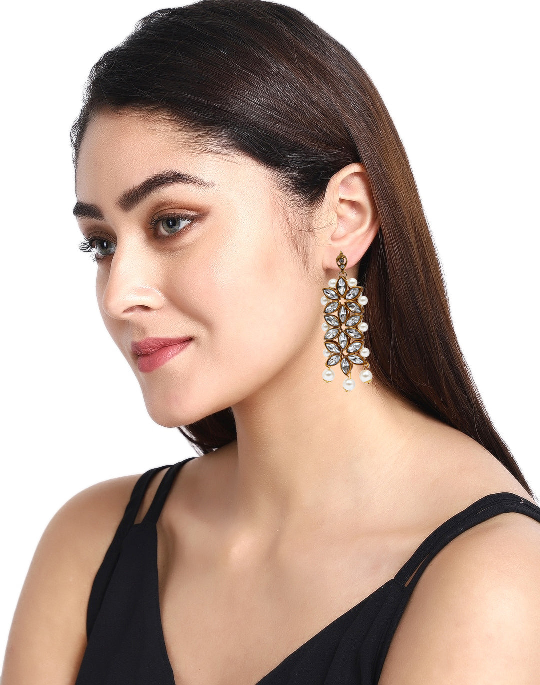 Multi Layers White Pearls Long Necklace Set