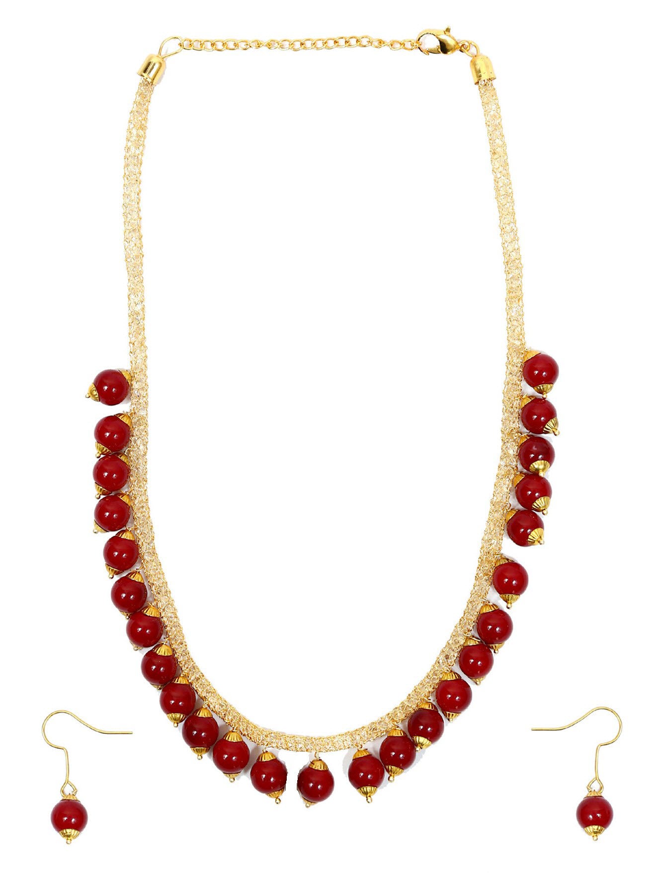 Traditional Maroon Pearls Necklace  With Earrings