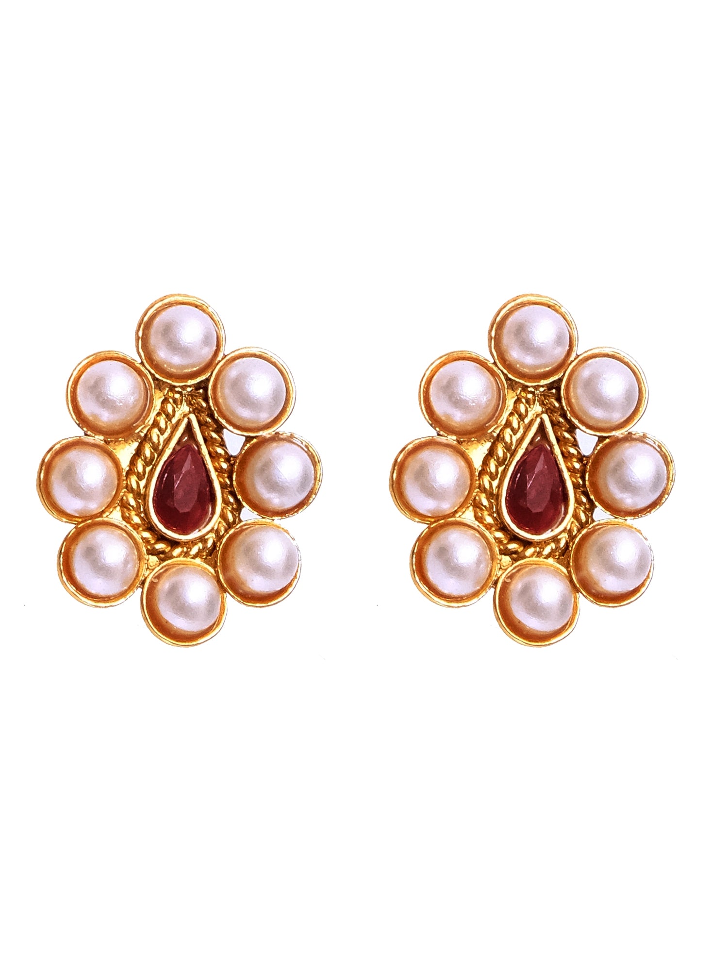 Traditional Gold Plated Maroon Kundan Necklace with Stud Earrings RAS0171