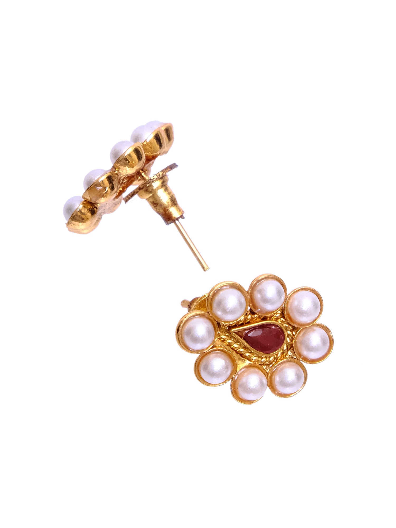 Traditional Gold Plated Maroon Kundan Necklace with Stud Earrings RAS0171