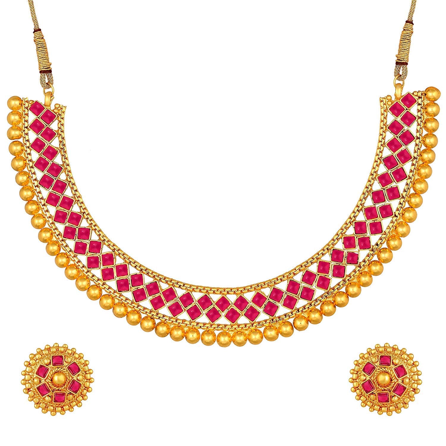 Regal Elegance: Bridal Pink Choker Necklace & Earring Set for Lehenga