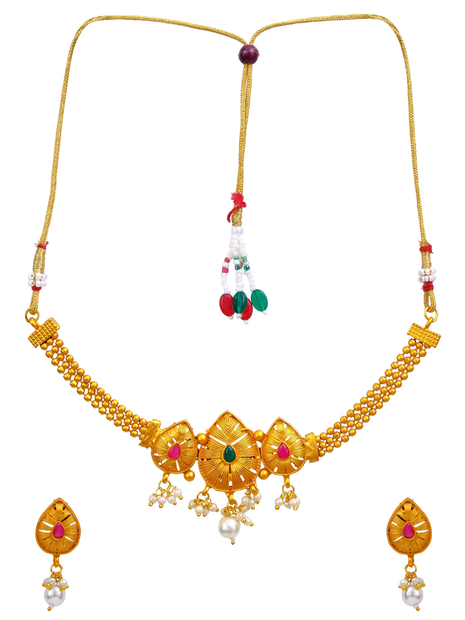 Fashionable Gold Ethnic Necklace & Earring Set for Women & Girls