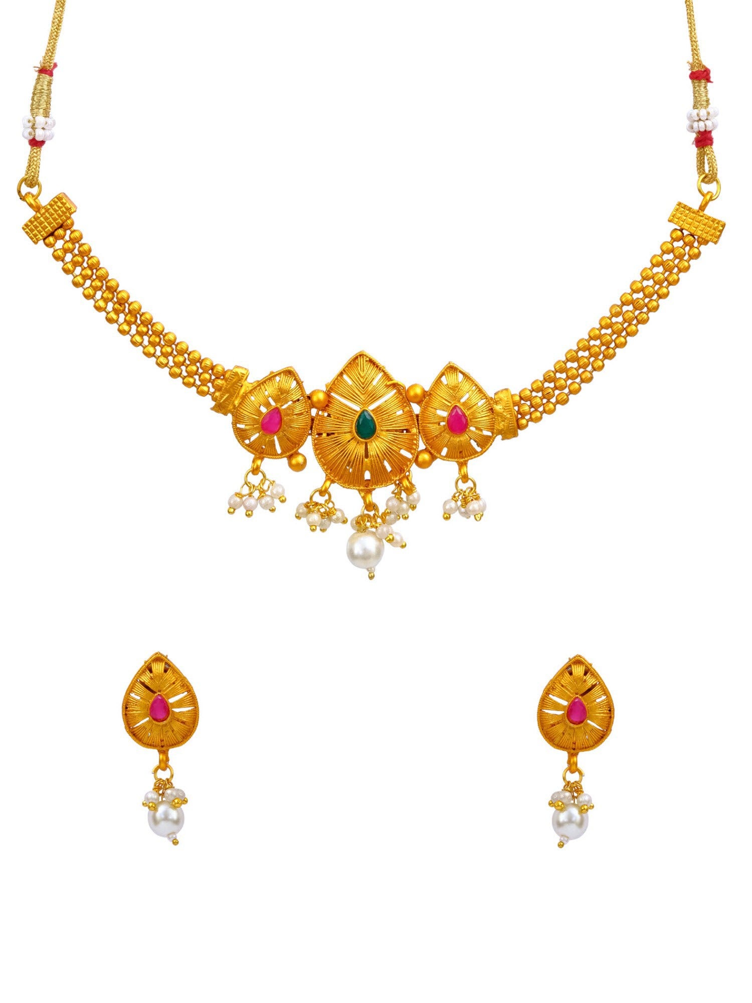 Fashionable Gold Ethnic Necklace & Earring Set for Women & Girls
