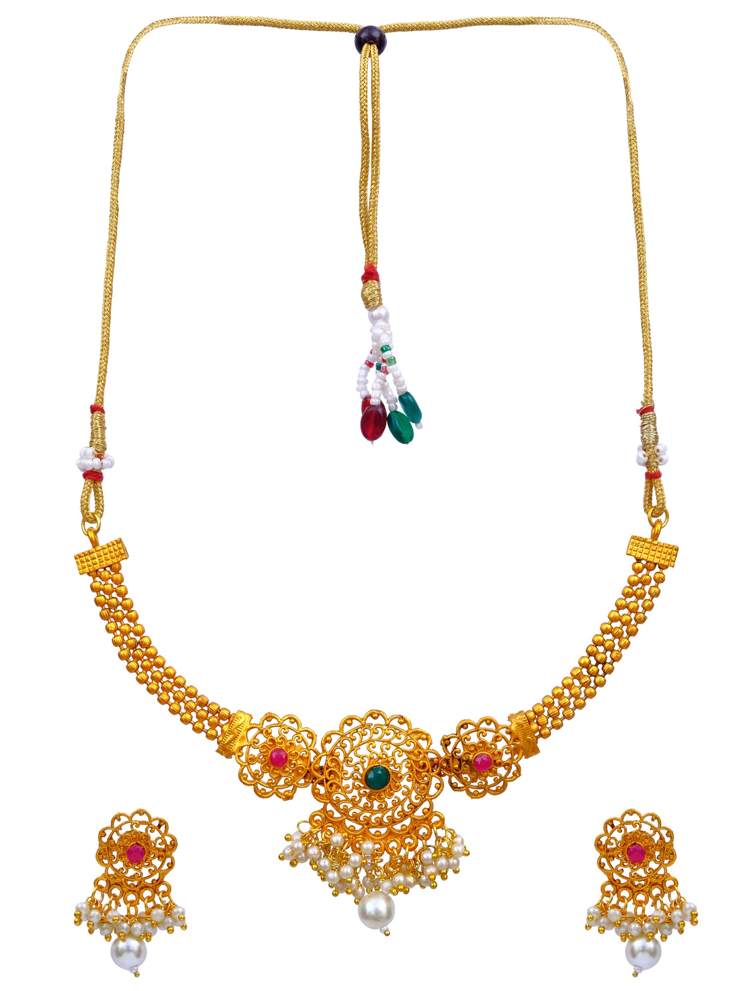 Traditional Indian Gold plated White Pearl Round Floral Chokar Necklace With Earring Set RAS0194