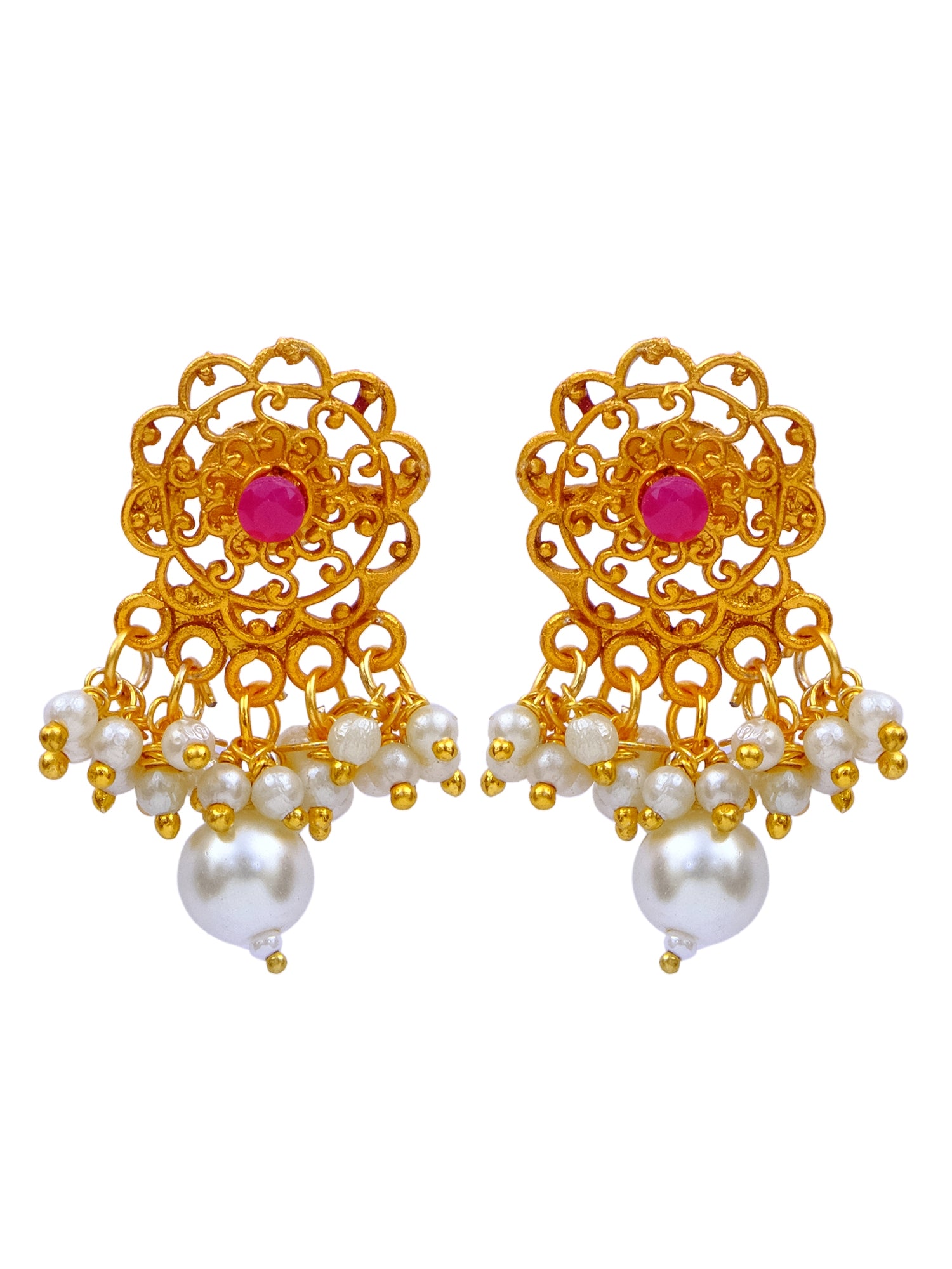 Traditional Indian Gold plated White Pearl Round Floral Chokar Necklace With Earring Set RAS0194