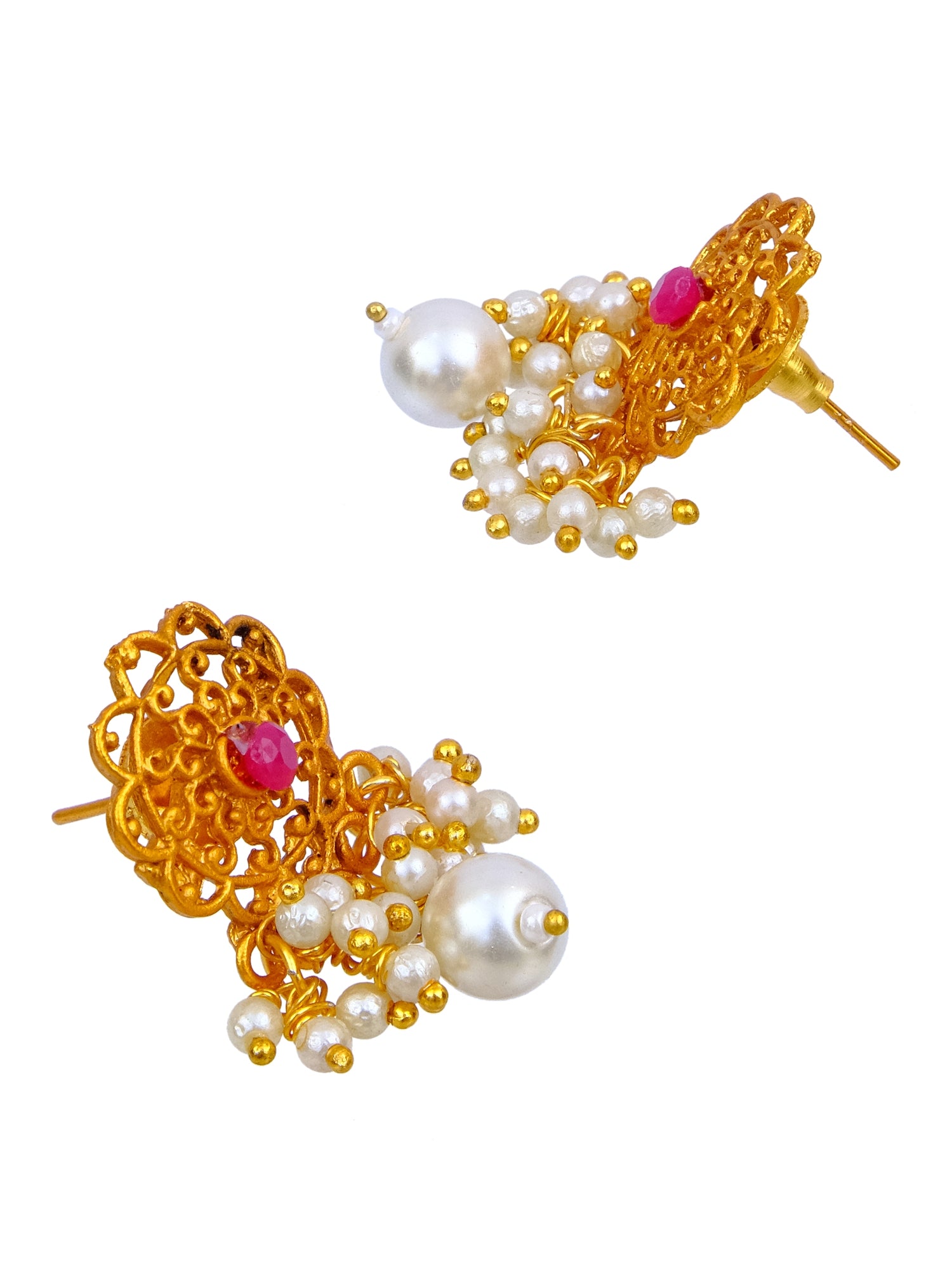 Traditional Indian Gold plated White Pearl Round Floral Chokar Necklace With Earring Set RAS0194