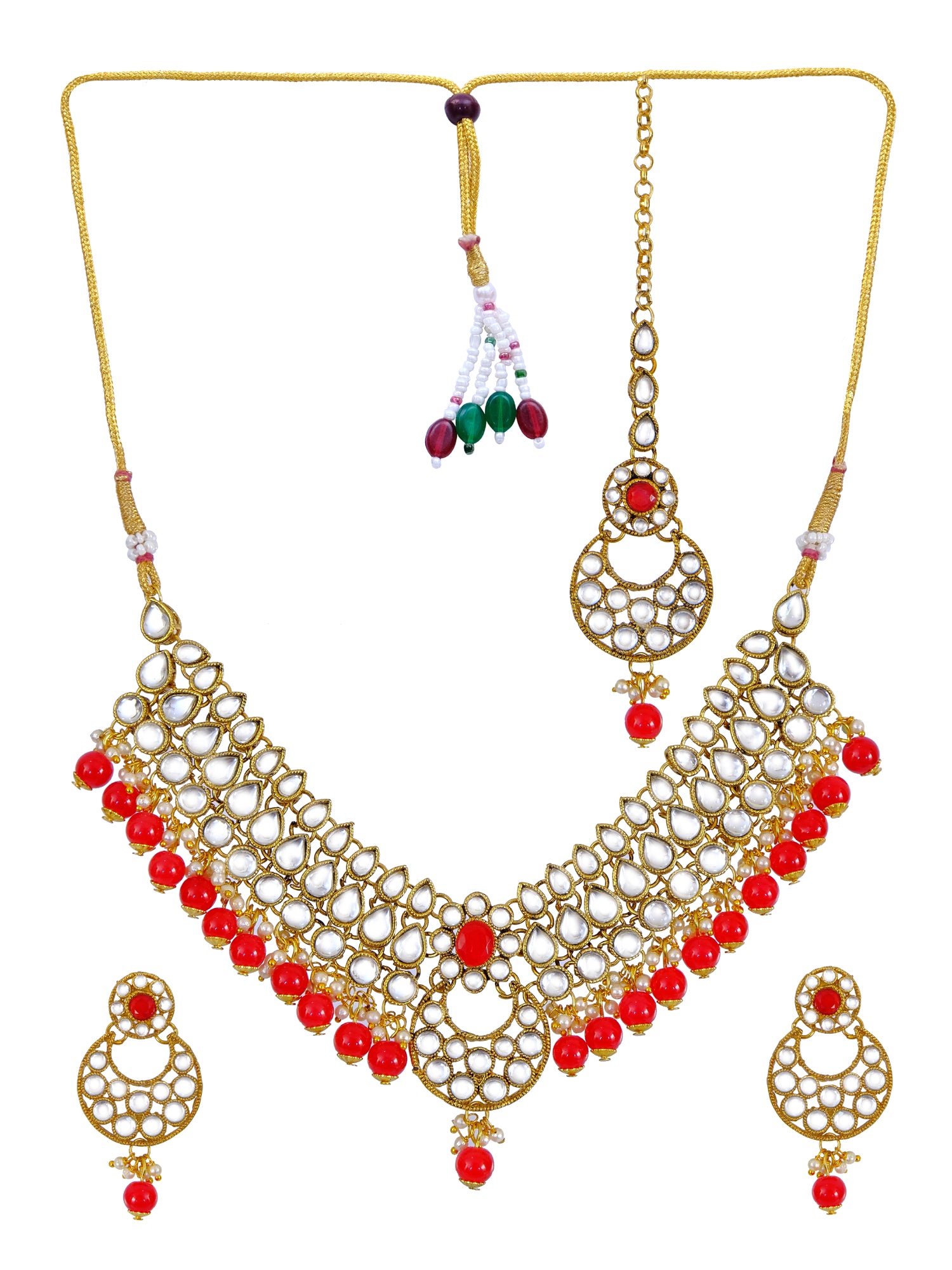 Kundan Faux  Aqua Pearl Necklace Set With Earring & Tika RAS0210