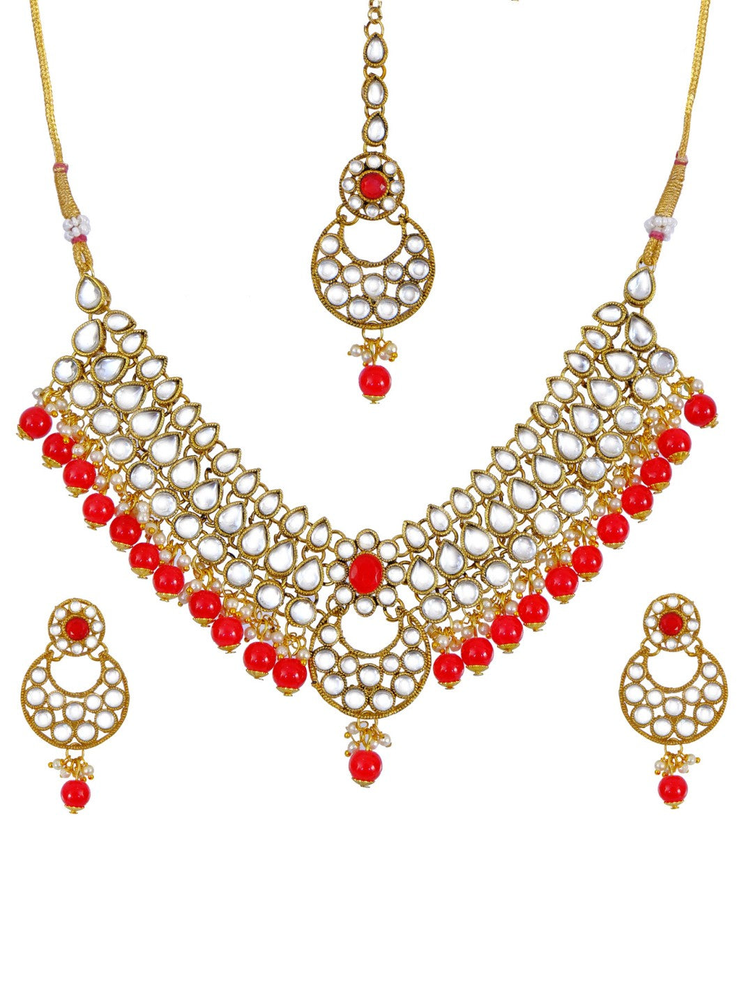Kundan Faux  Aqua Pearl Necklace Set With Earring & Tika RAS0210