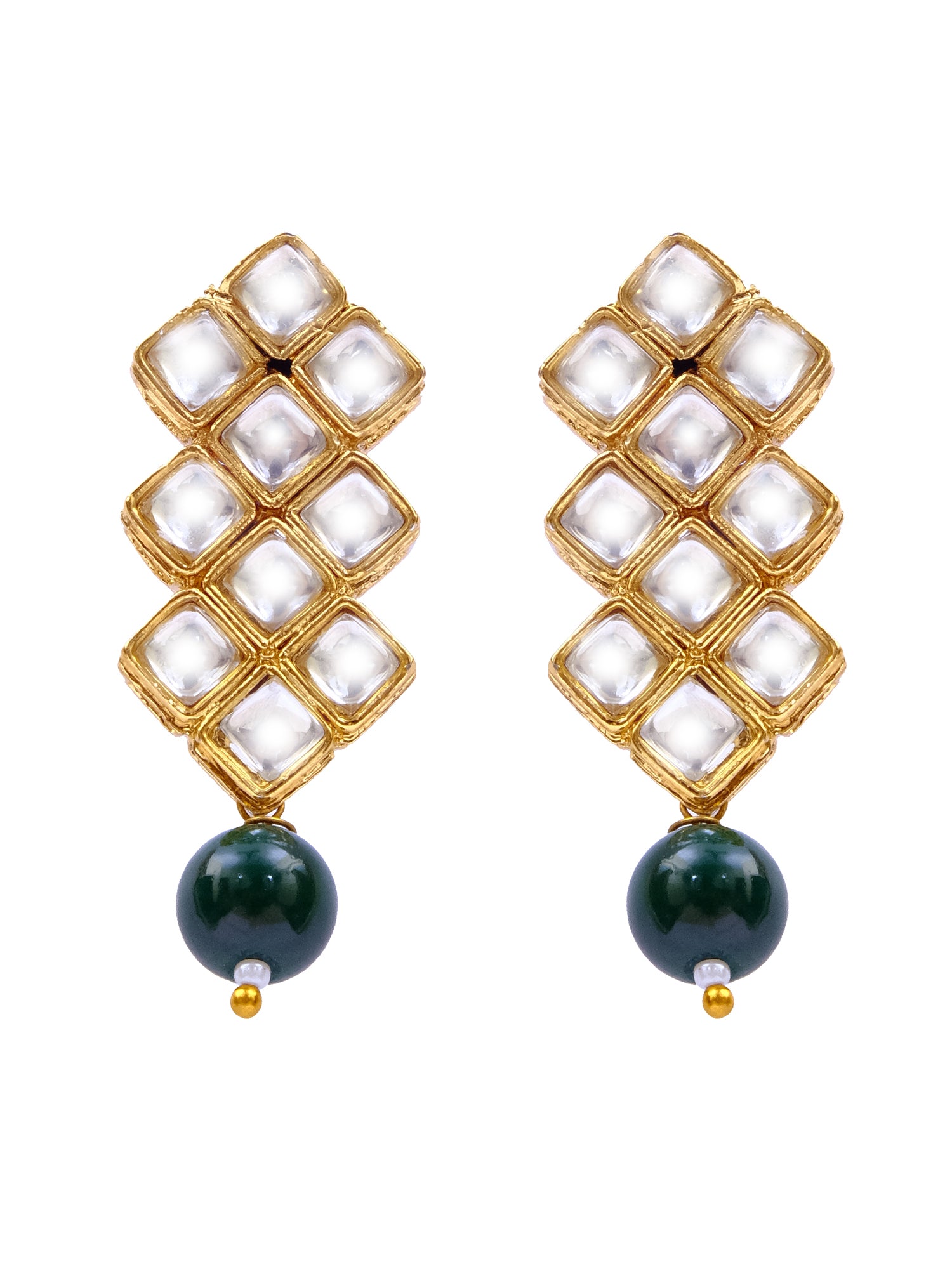 Elegant Golden Green Pearl Stone Studded Kundan Necklace Set With Earring RAS0240