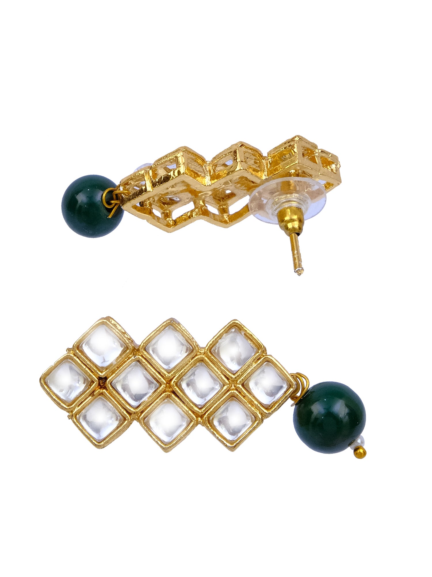 Elegant Golden Green Pearl Stone Studded Kundan Necklace Set With Earring RAS0240