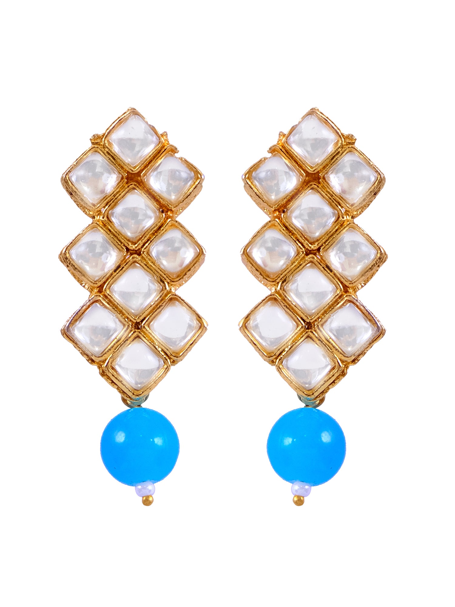 Elegant Golden Pink Royal Blue Stone Studded Kundan Necklace Set With Earring RAS0243