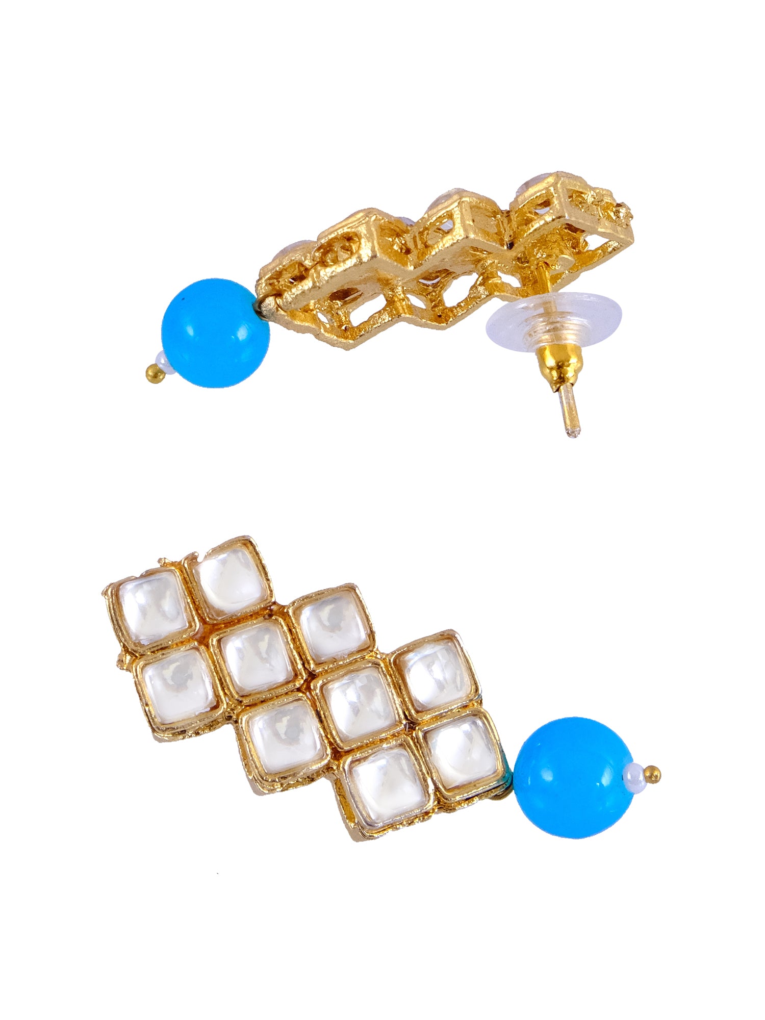 Elegant Golden Pink Royal Blue Stone Studded Kundan Necklace Set With Earring RAS0243