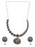 Oxidised Silver-Plated Antique Look Floral Red &amp; Green Stone Necklace Set With Earrings RAS0261