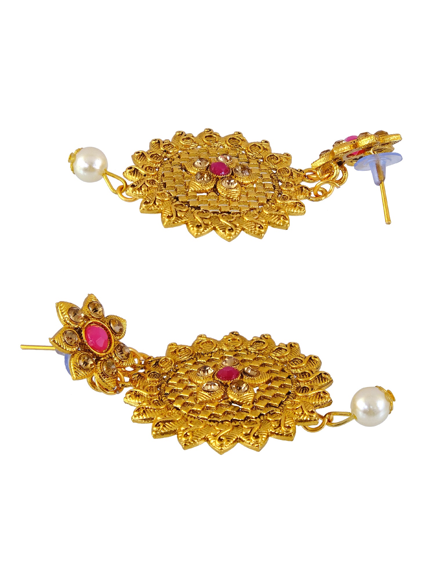Traditional Gold-Plated  Floral Kundan Royal Queen Necklace Set  With Round Floral Earrings RAS0283