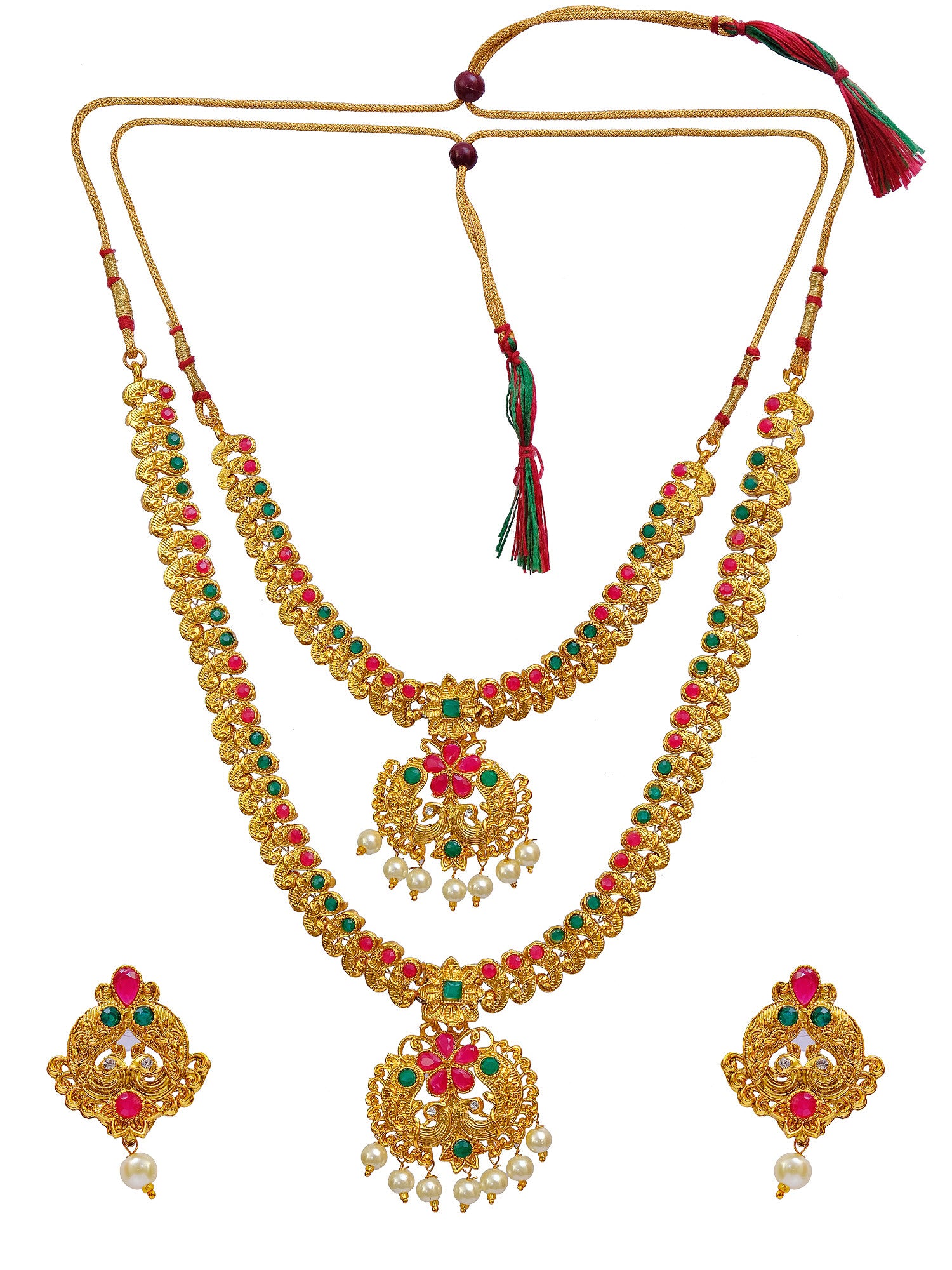 Traditional Indian Kundan Gold-Plated Multi color Jewellery Set with Earrings  RAS0284
