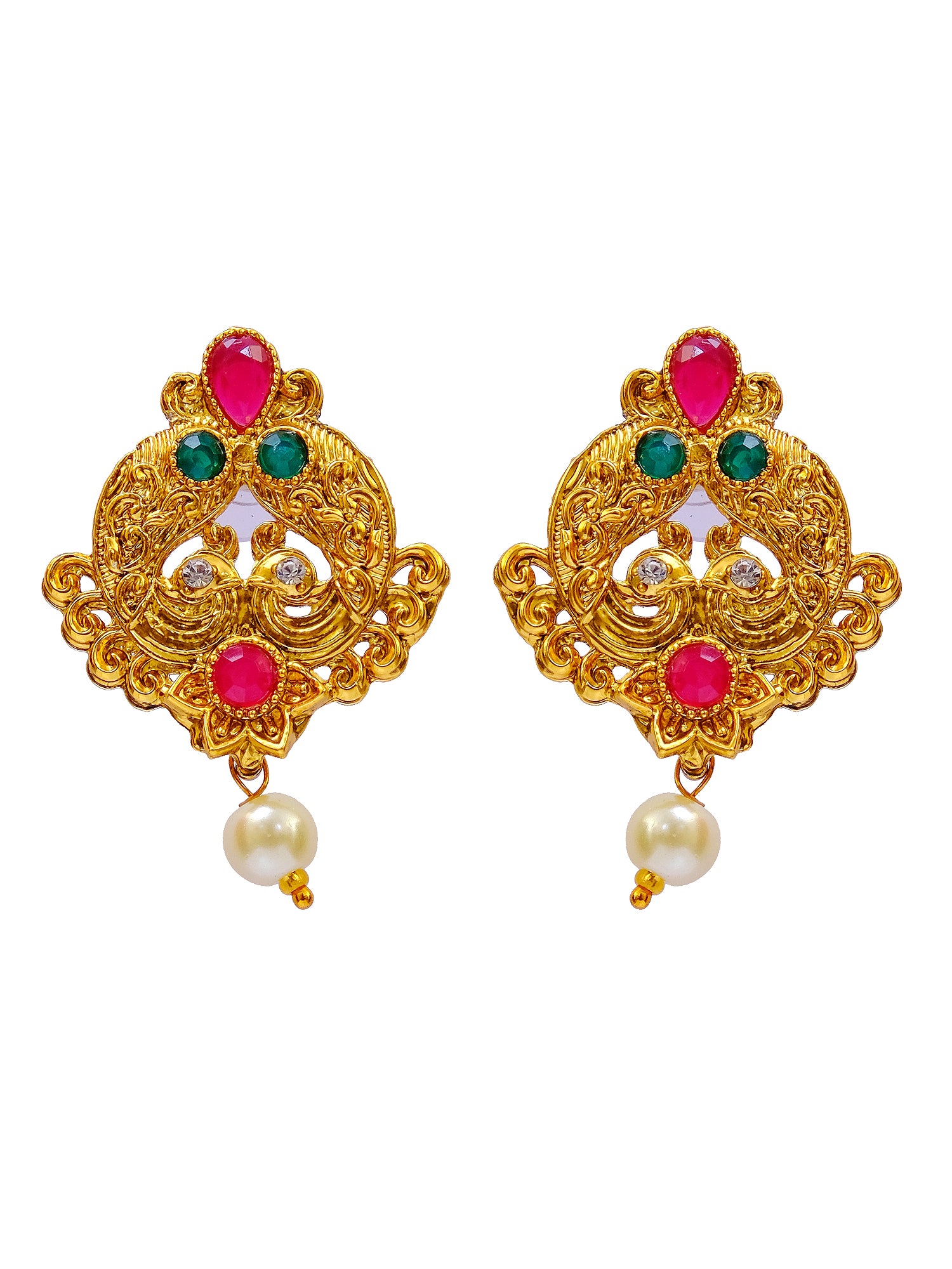 Traditional Indian Kundan Gold-Plated Multi color Jewellery Set with Earrings  RAS0284