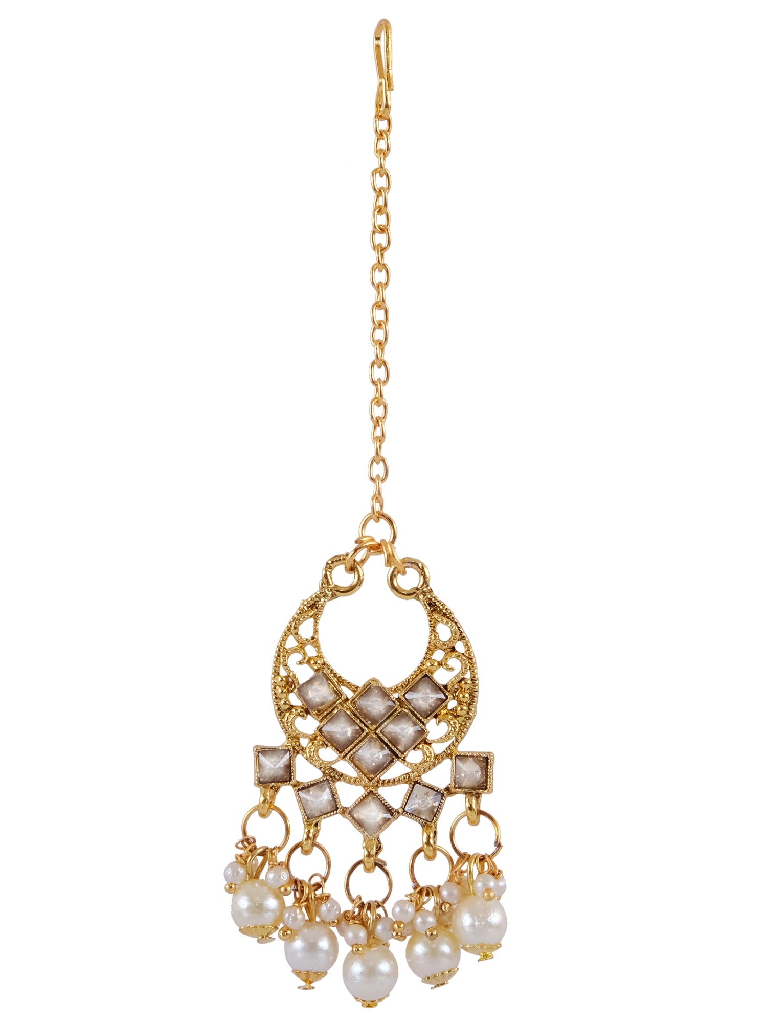 Traditional Gold-Plated Kundan Studded  Jewellery Set With Earrings & Maang Tika  RAS0286