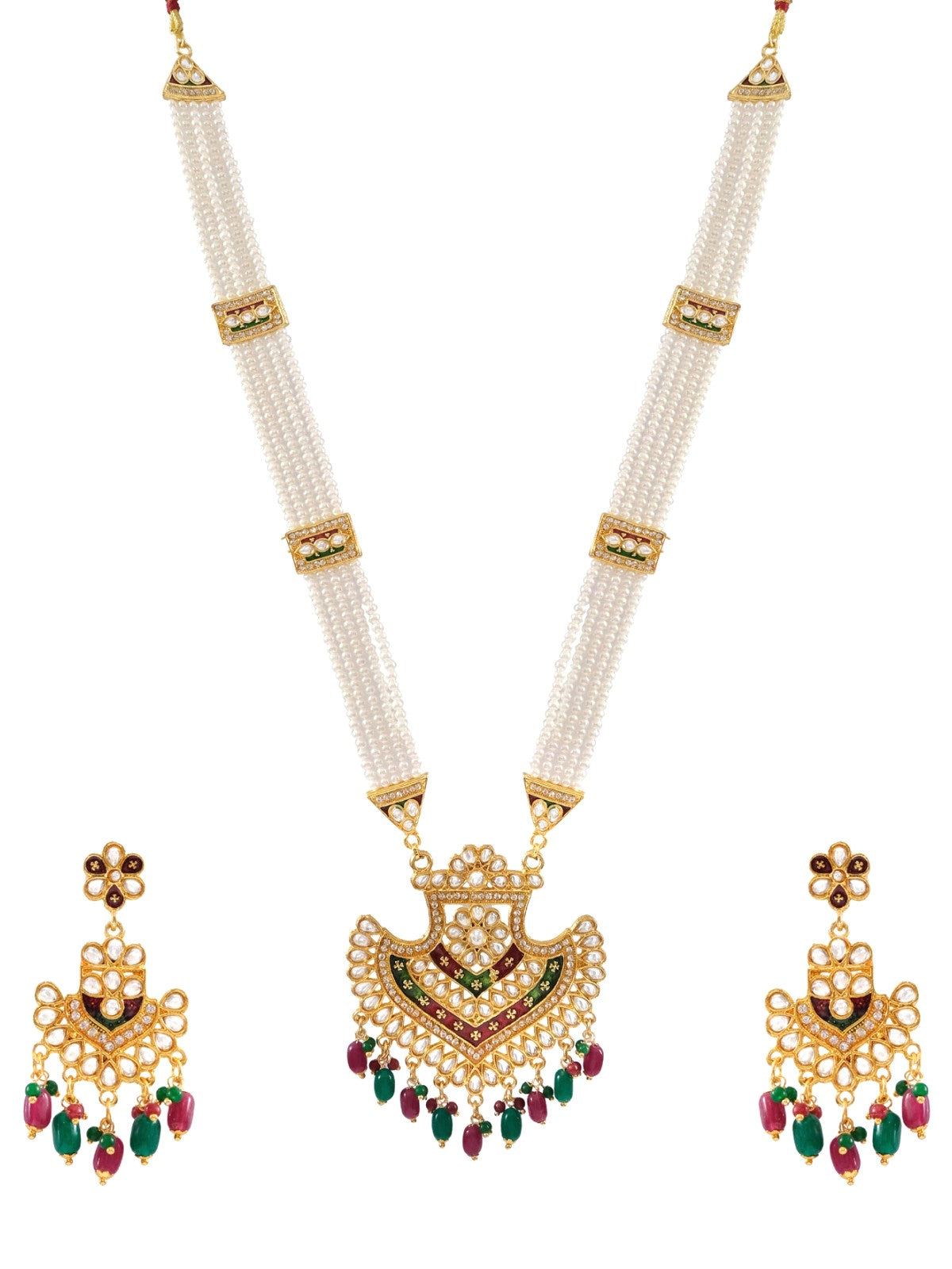 Indian Traditional Gold-Plated Fashionable Meenakari, Kundan Long Necklace Set With Earrings RAS0316