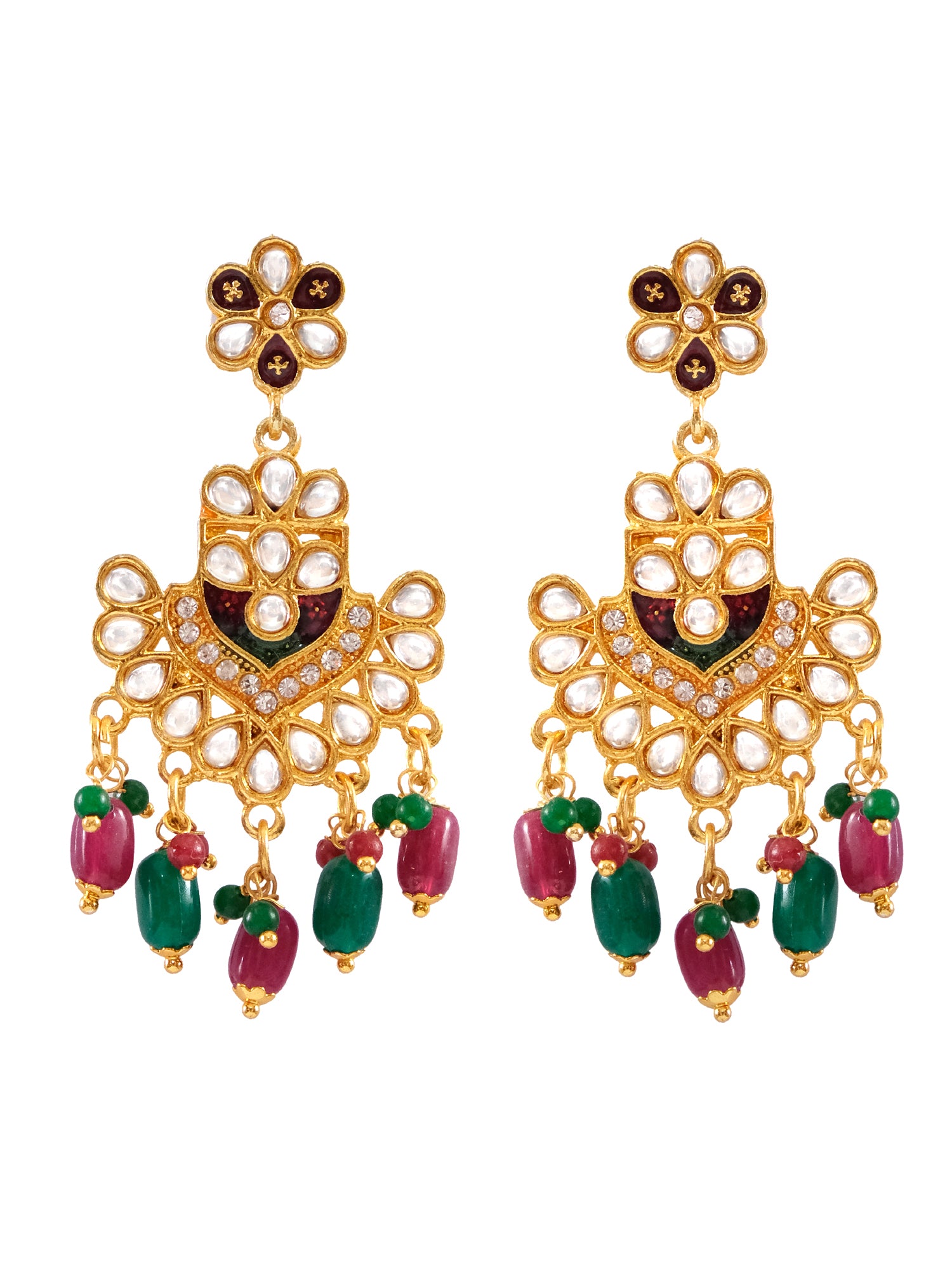 Indian Traditional Gold-Plated Fashionable Meenakari, Kundan Long Necklace Set With Earrings RAS0316