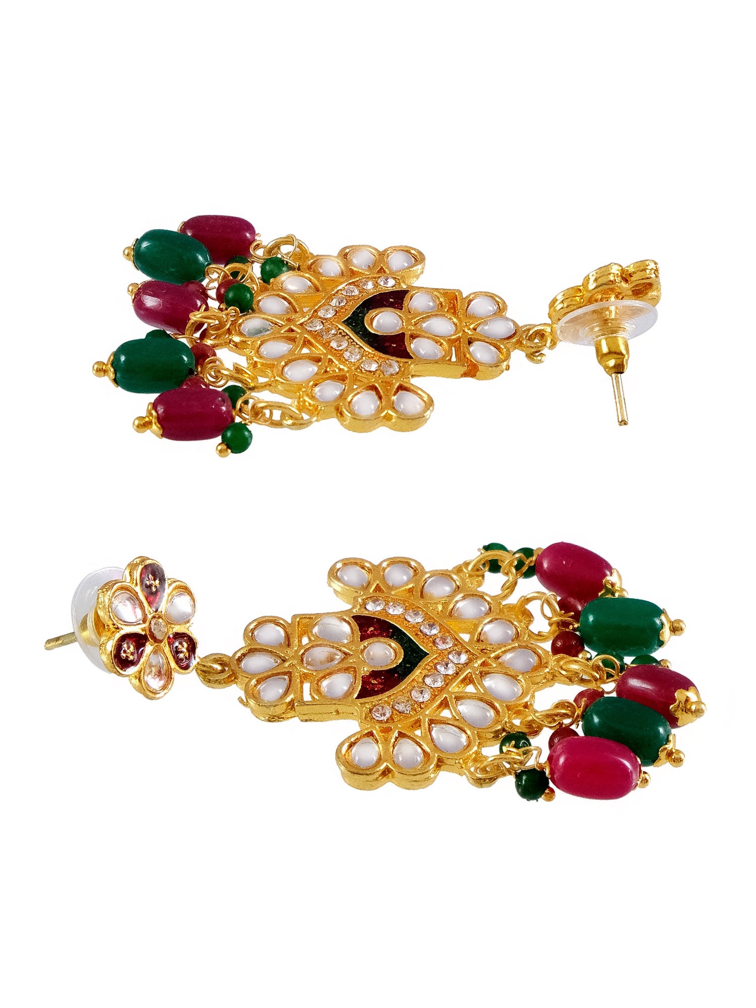 Indian Traditional Gold-Plated Fashionable Meenakari, Kundan Long Necklace Set With Earrings RAS0316