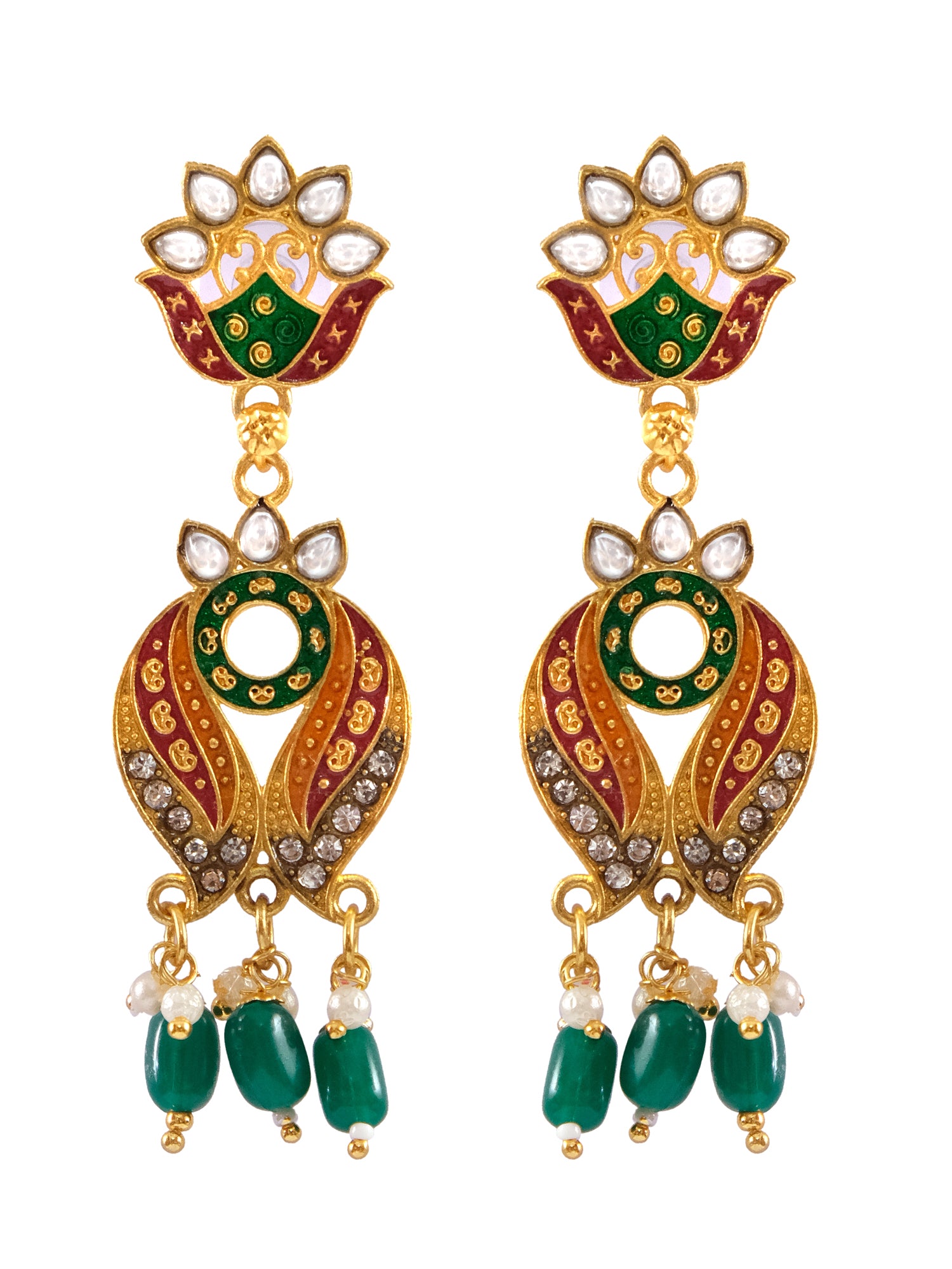 Indian Traditional Gold-Plated Meenakari,Kundan Jadau Jewelry Set WIth Earrings RAS0320