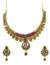 Traditional Indian Gold-Plated Floral Antiquue Design Red & Green Stone work Necklace Set with Eariings RAS0340