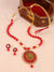 Traditional Gold-Plated Red Pearl Studded Pendant Necklace & Earrings Set RAS0390