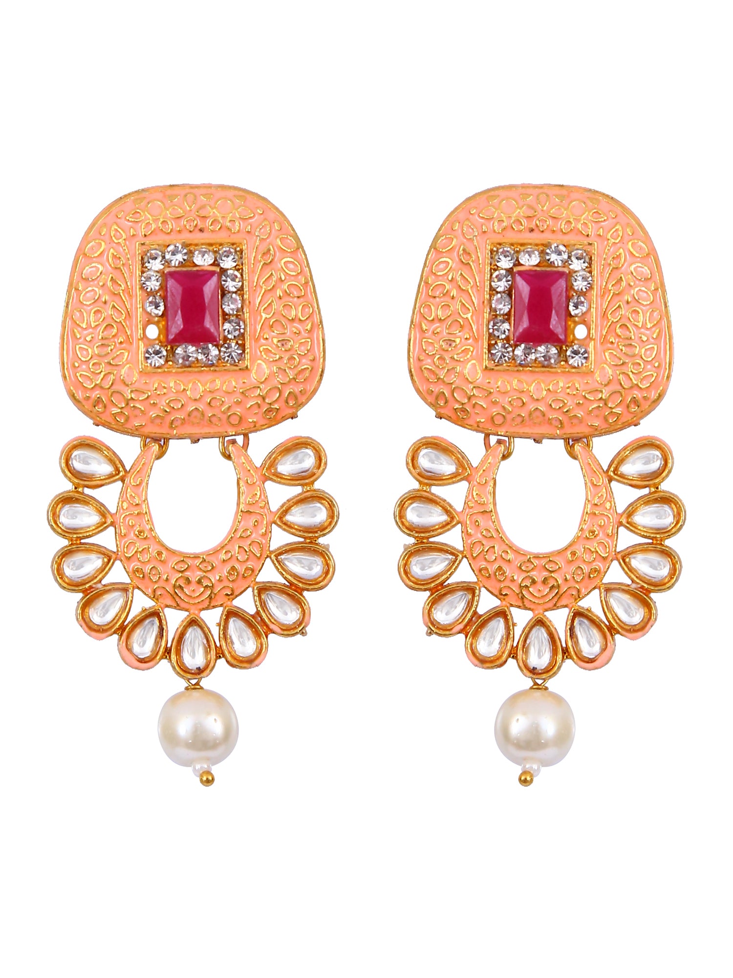 Traditional Gold Plated Peach Pearl & Kundan Choker Necklace & Earring Set RAS0402