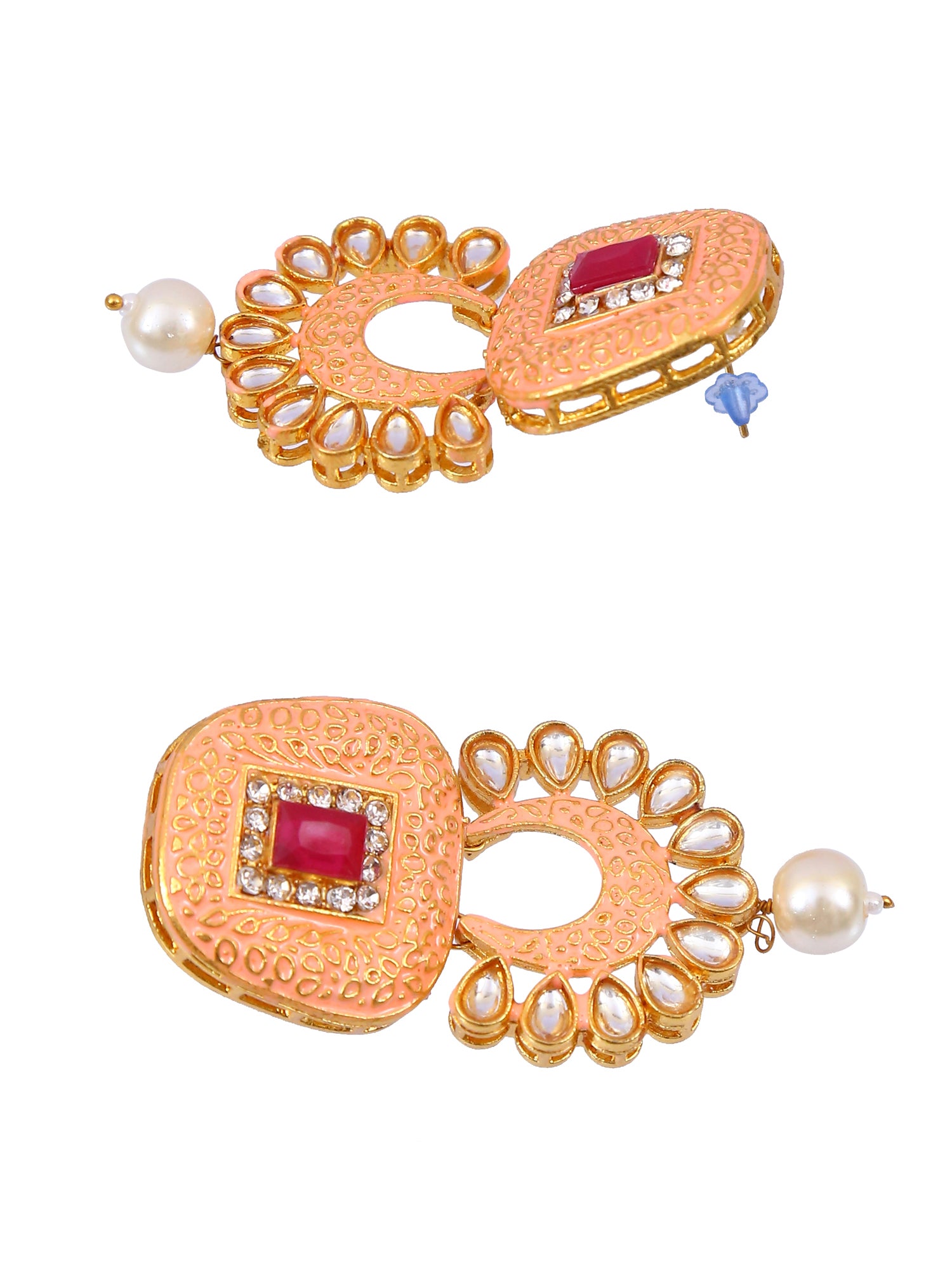 Traditional Gold Plated Peach Pearl & Kundan Choker Necklace & Earring Set RAS0402