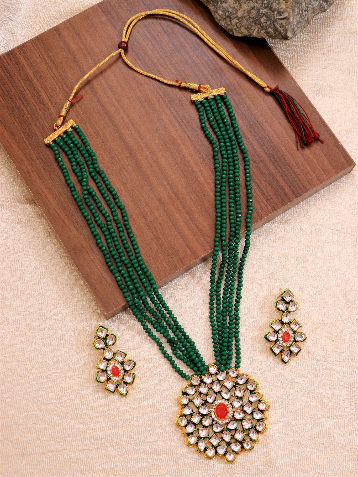 Elegant Green Pearls  Kundan Jewellery Set for Trendy Women and Girls