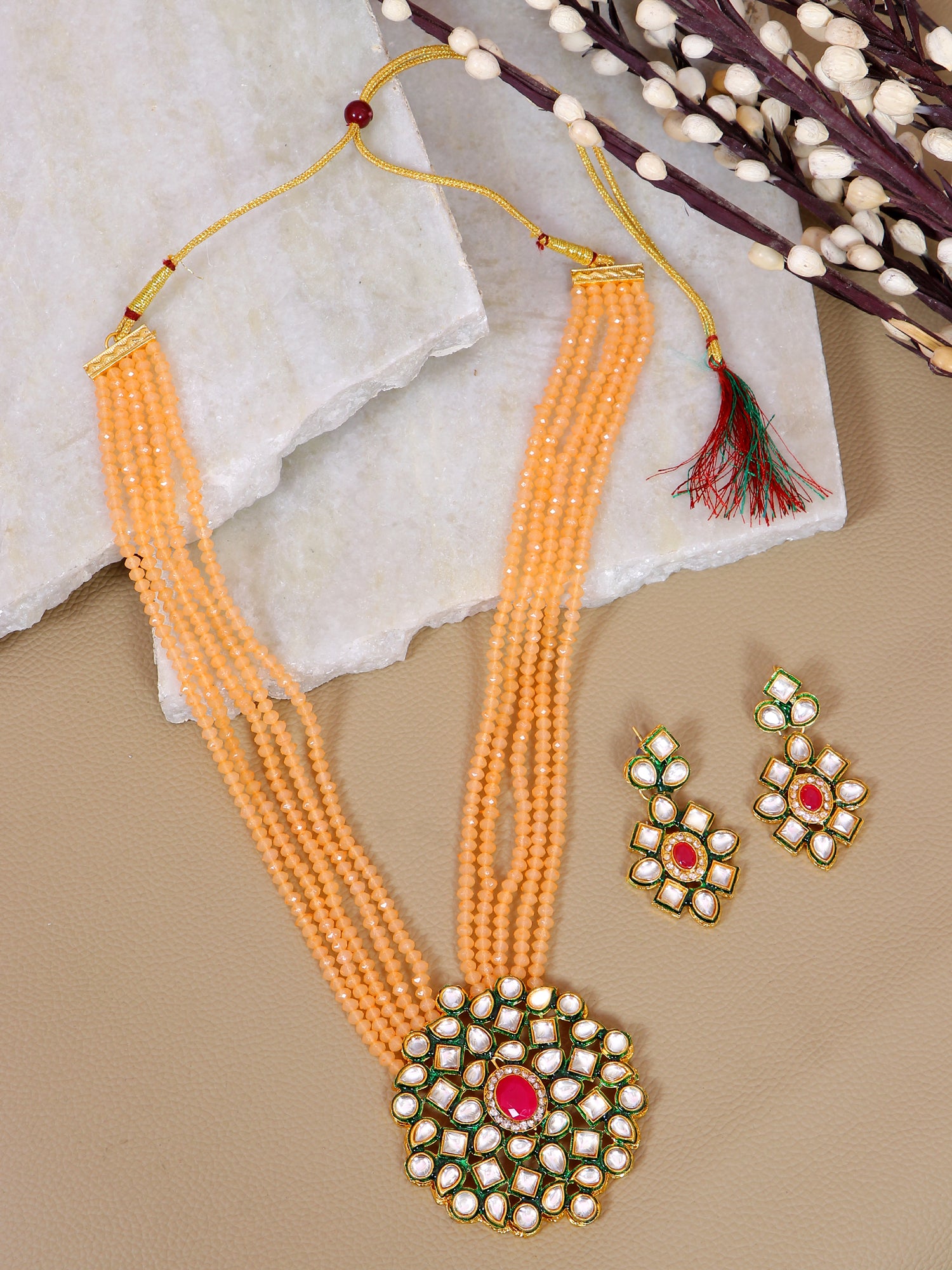 Elegant Green Pearls  Kundan Jewellery Set for Trendy Women and Girls
